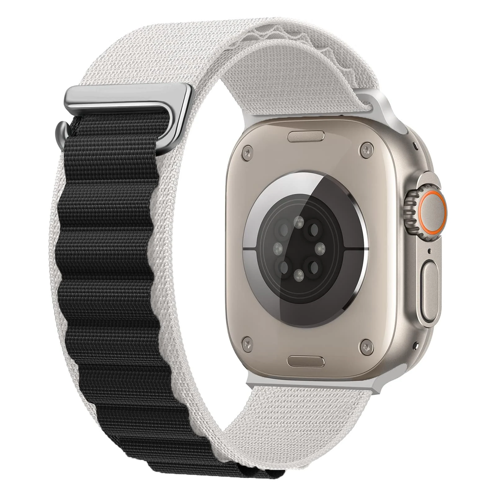 DL3 Mobilak Trail/Alpine Loop Nylon Band Compatible with Apple Watch Ultra 2/Ultra Band 49mm 45mm 44mm 42mm, Adjustable with Metal C-Hook Strap for iWatch Ultra Series 9/8/7/6/5/4/3/2/1/SE2/SE - White Black