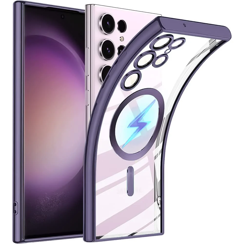 DL3 Mobilak Clear TPU Case with Electroplated Edges for Samsung Galaxy S22 Ultra with Camera Protection - Deep Purple