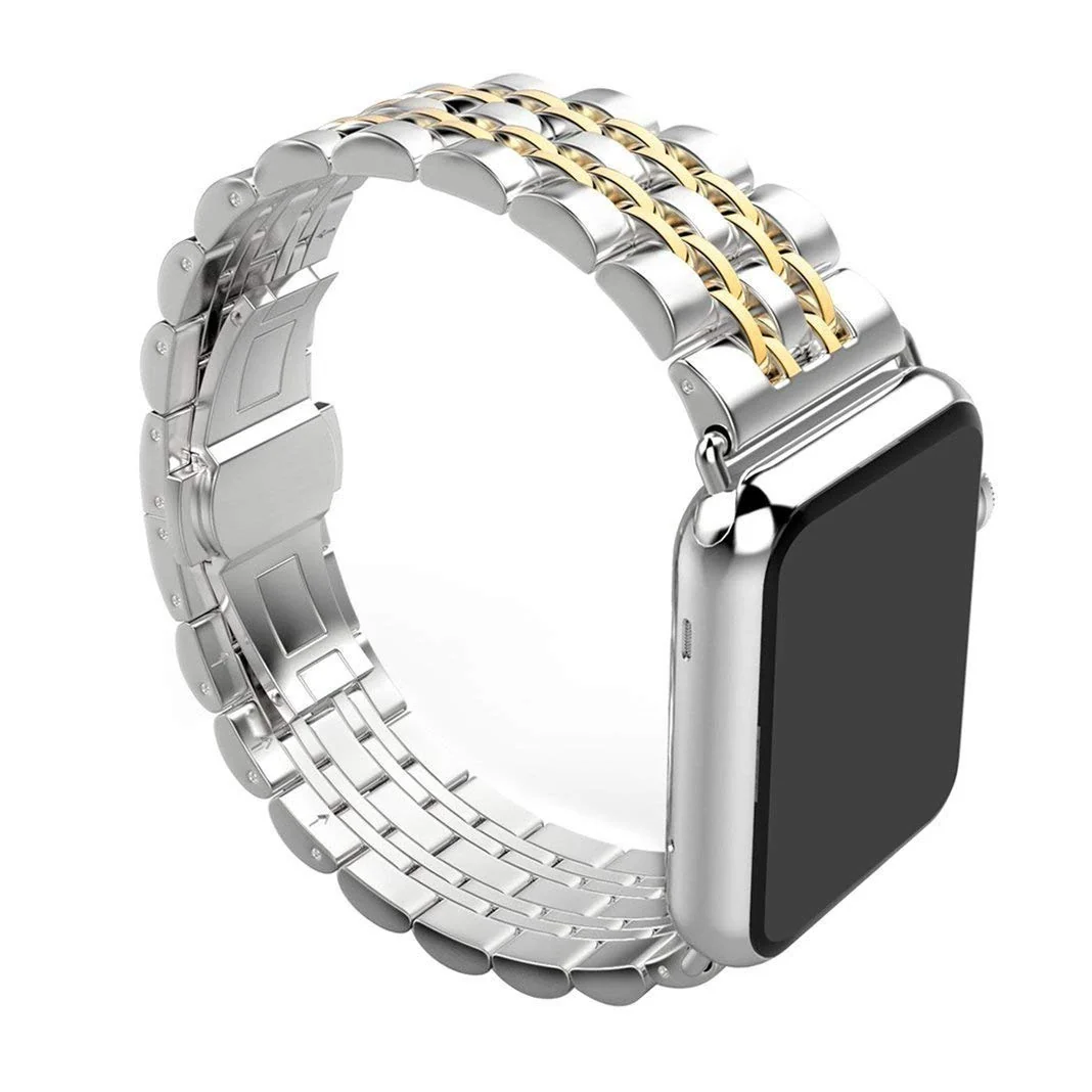 DL3 Mobilak Band For Apple Watch Ultra Band 49mm 45mm 44mm 42mm 41mm 40mm 38mm, Metal Stainless Steel Strap for Apple Watch Series 8 Ultra 7 6 5 4 3 2 1 Se (&, 42MM/44MM/45MM/49MM) - Silver & Gold