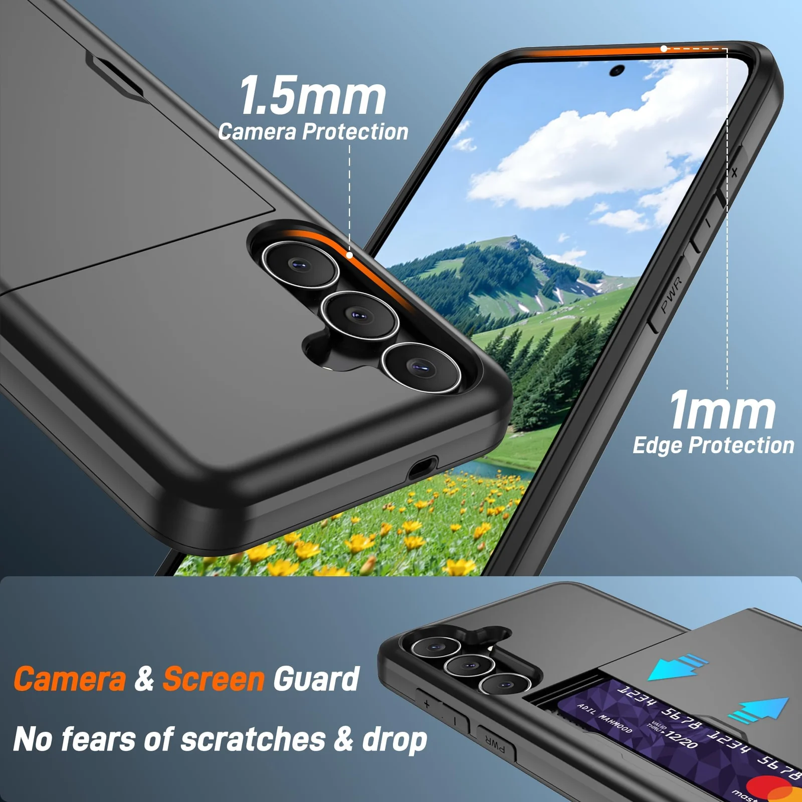DL3 Mobilak Compatible with Samsung Galaxy S25 FE 5G Case with Card Holder Dual Layer Heavy Duty Protective Shockproof Hidden Card Slot Slim Wallet Phone Cover for Women/Men - Black