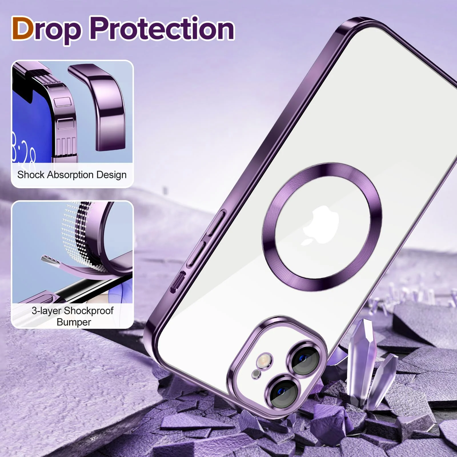 DL3 Mobilak Clear TPU Case with Electroplated Edges for iPhone 11 with Camera Protection and Shockproof Design - Deep Purple