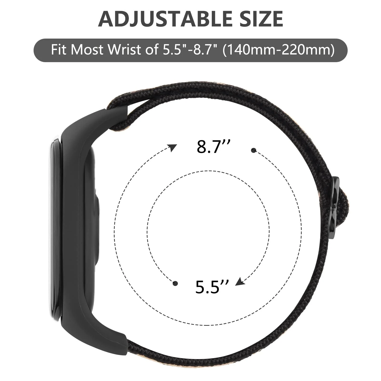 DL3 Mobilak Nylon Loop Stretchy Strap for Xiaomi Mi Band 7/Mi Band 6/Mi Band 5/Mi Band 4/Mi Band 3, Adjustable Elastic Sport Band for Mi Band 7 6 5 4 3, Strap Smart Watch Accessories (Leopard) - Black