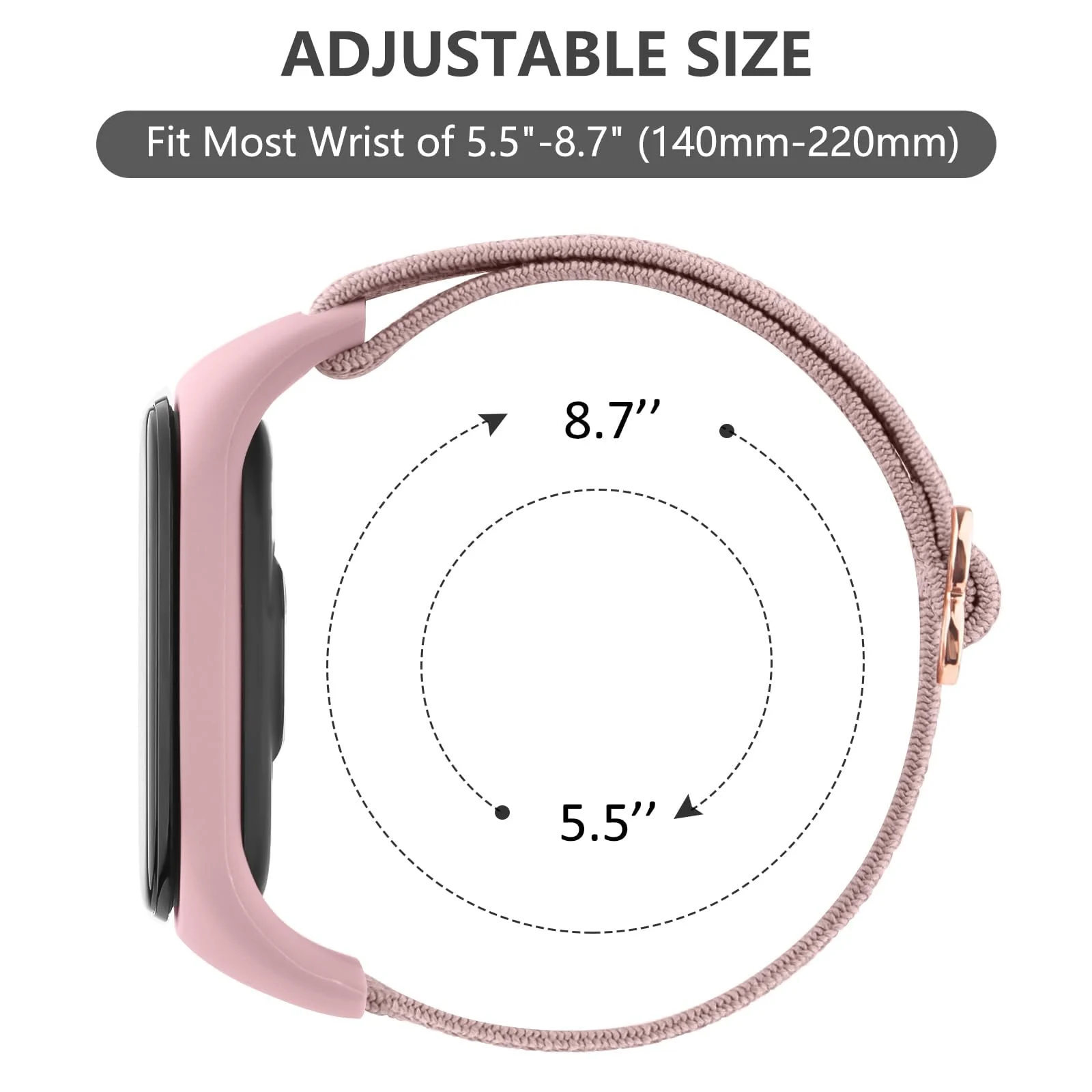 DL3 Mobilak Nylon Loop Stretchy Strap for Xiaomi Mi Band 7/Mi Band 6/Mi Band 5/Mi Band 4/Mi Band 3, Adjustable Elastic Sport Band for Mi Band 7 6 5 4 3, Strap Smart Watch Accessories - Pink