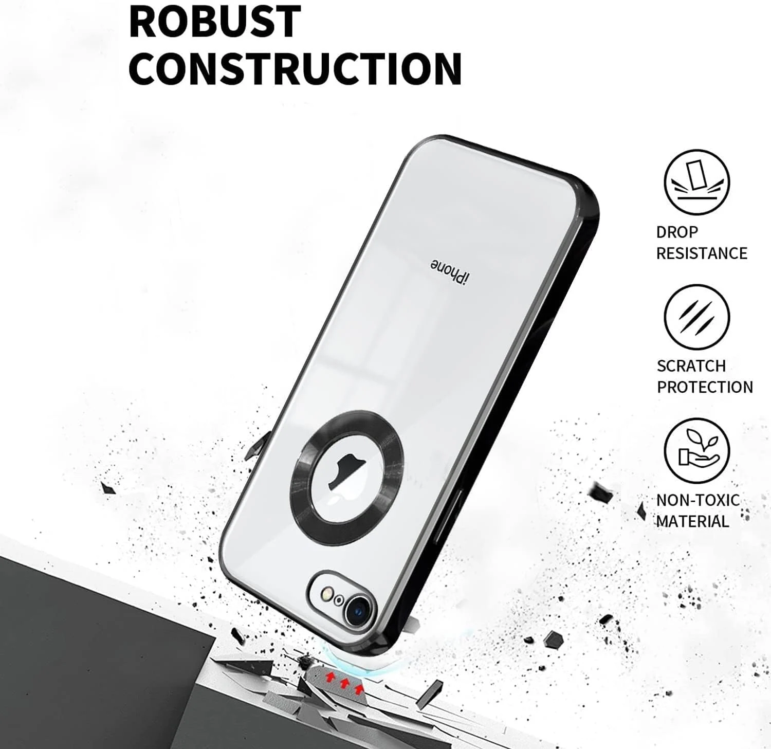 DL3 Mobilak Clear TPU Protective Case for iPhone 7 / 8, iPhone SE 2022, iPhone SE 2020 with Camera Protection and Shockproof Design - Black