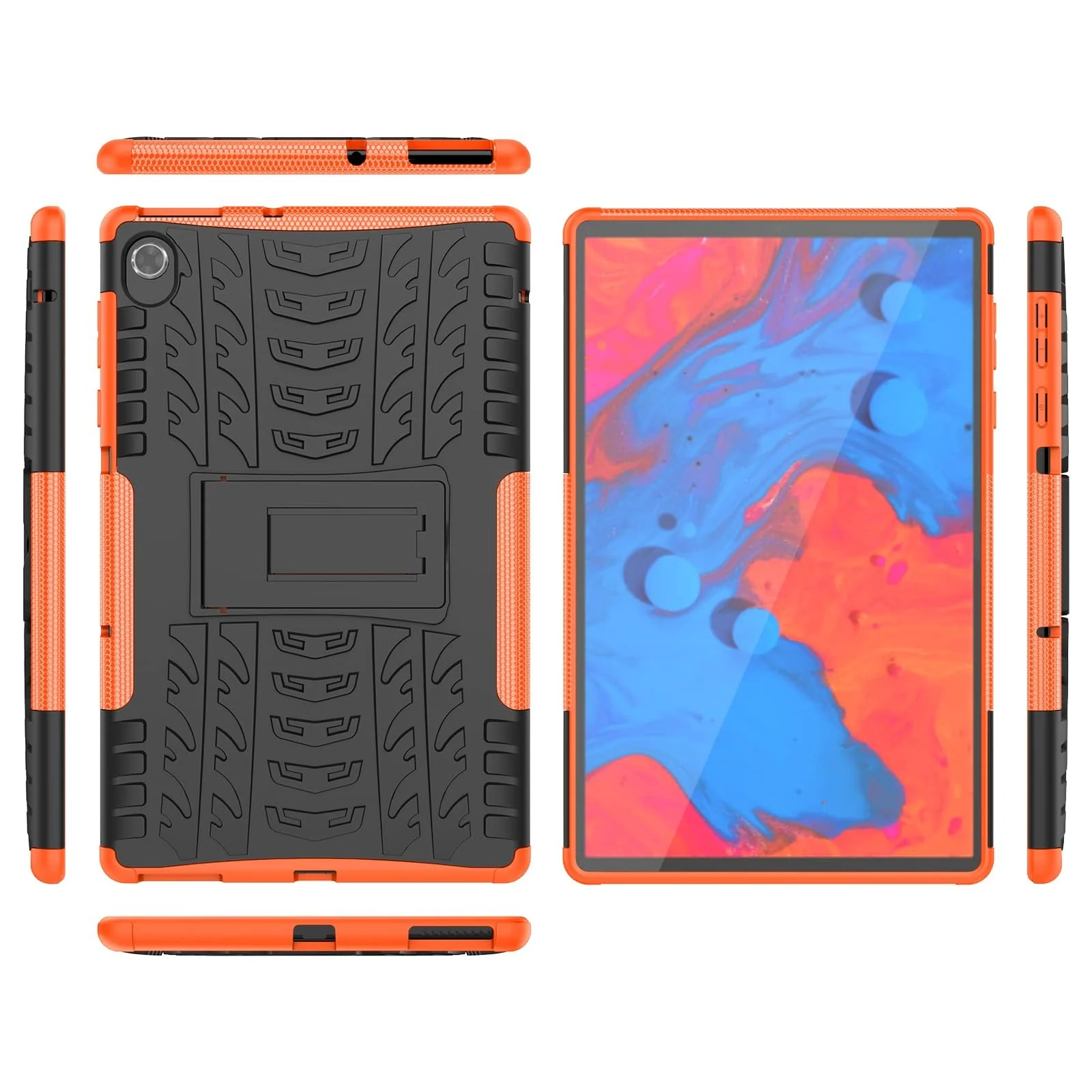 "DL3 Mobilak Case For Lenovo Tab M10 FHD Plus 10.3"" [2nd Gen] 2020 (TB-X606F/X) / K10 2021 (TB-X6C6F), Hybrid Rugged Armor Heavy Duty 2 in 1 TPU + PC Dual Layer Shockproof Case with Kickstand - Orange"
