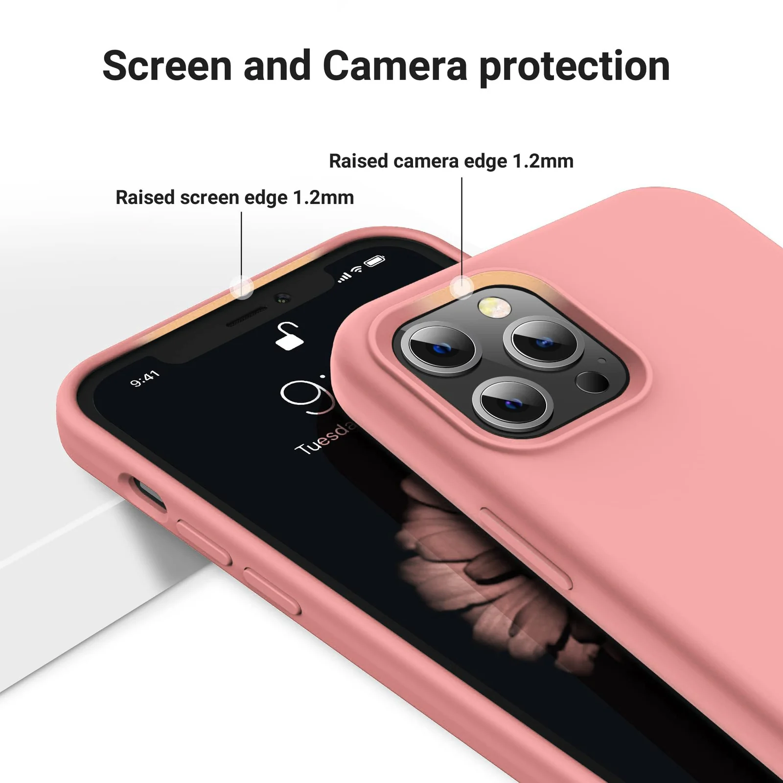 DL3 Mobilak Liquid Silicone Protective Case for iPhone 14 Pro (6.1 Inch) with Camera Protection and Microfiber Lining - Pastel Pink