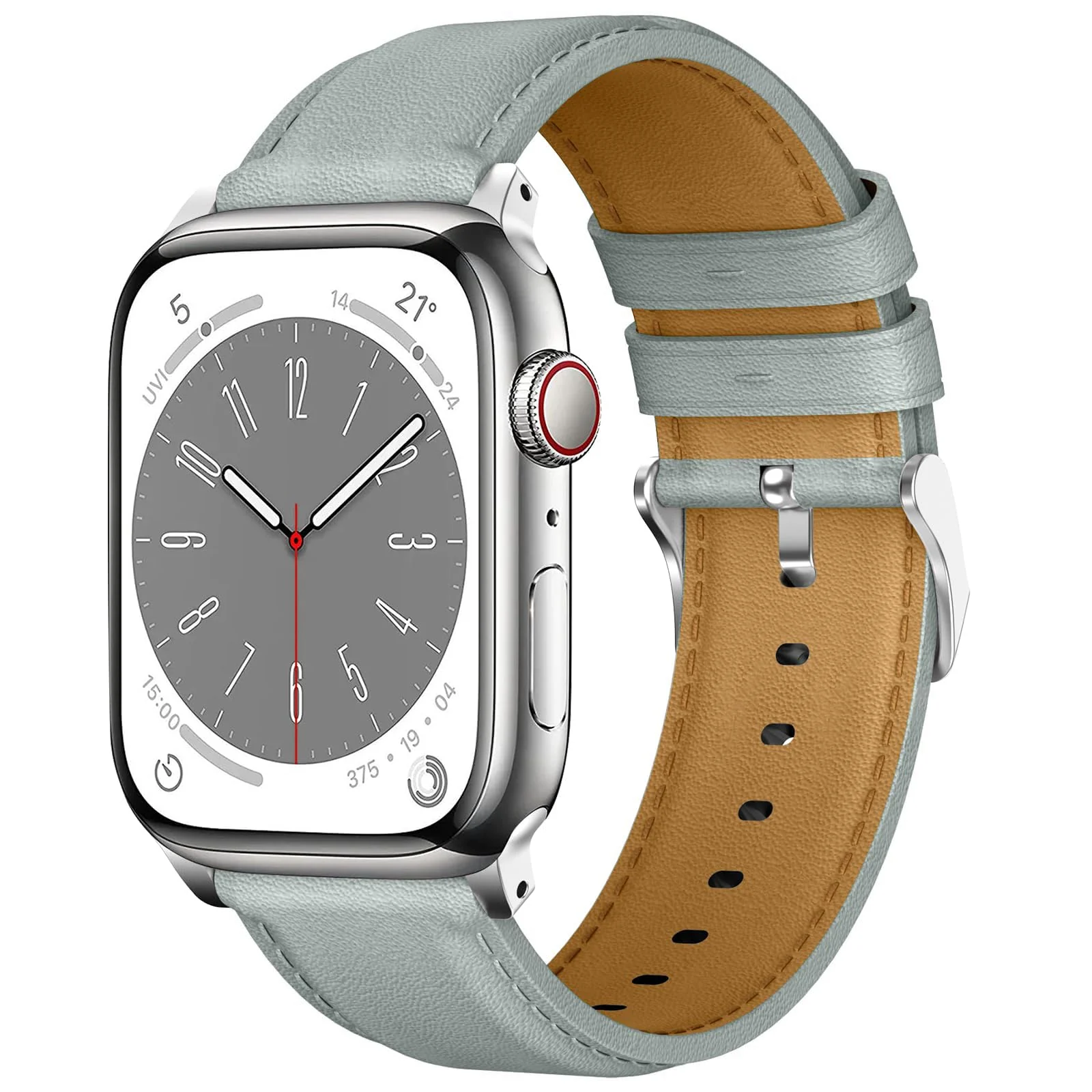DL3 Mobilak Compatible with Apple Watch Band 49mm 46mm 45mm 44mm 42mm Leather Band Replacement Strap, Soft Leather Bracelet for iWatch Series 11 10 9 8 7 6 5 4 SE SE2 Ultra 3 2 1 - Light Green