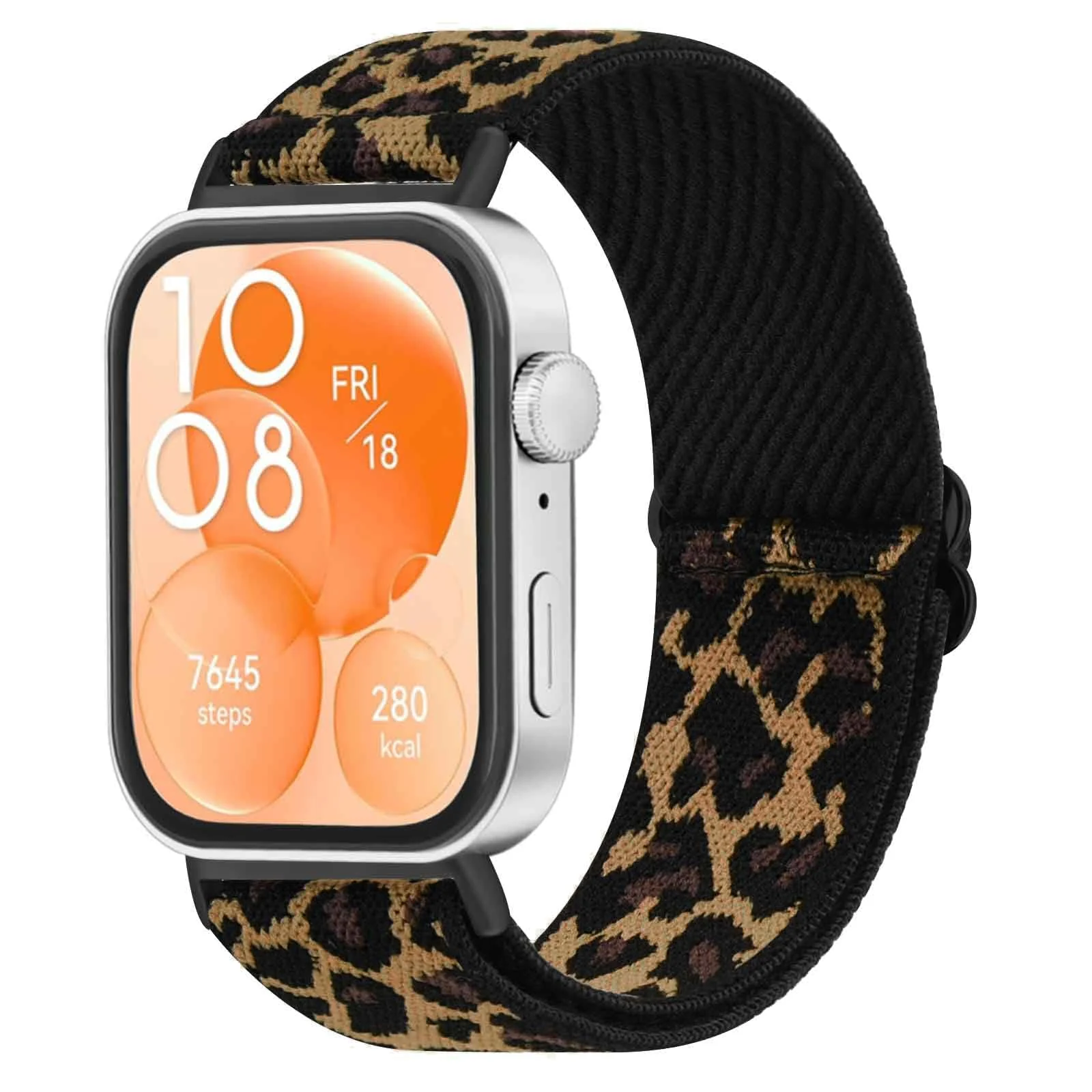 DL3 MOBILAK Elastic Nylon Watch Strap for Huawei Watch Fit 4 Pro / Fit 3, Brown Leopard