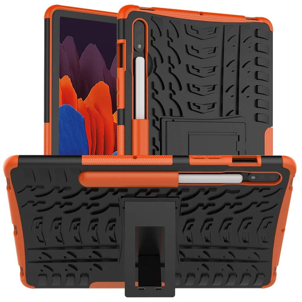 DL3 Mobilak Case For Samsung Galaxy Tab S8 Plus 2022/S7 FE 2021/S7 Plus 2020 12.4 Inch, Hybrid Rugged Armor Heavy Duty 2 in 1 TPU + PC Combo Dual Layer Shockproof Case with Kickstand - Orange