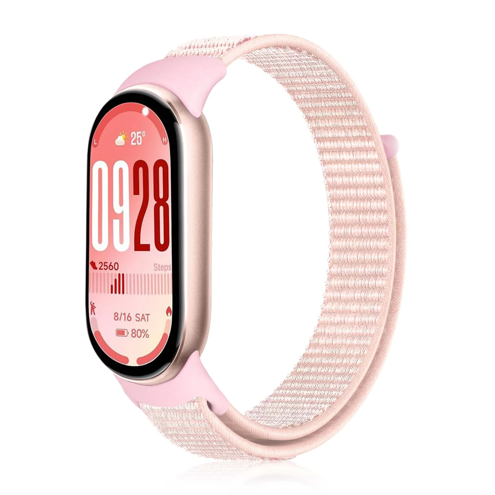 DL3 Mobilak Nylon Sport Band Compatible with Xiaomi Mi Band 10/9/8 for Women Men, Soft Adjustable Breathable Sport Loop Watch Strap Replacement Wristband for Xiaomi Smart Band 8/9/10 - Pearl Pink