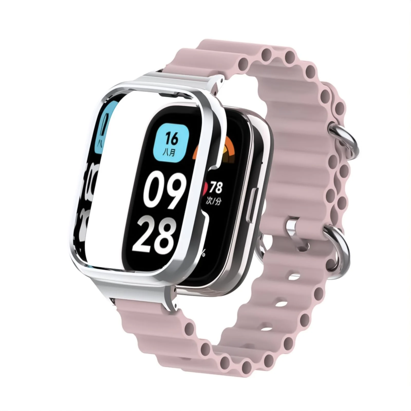 DL3 Mobilak Ocean Strap Compatible with Xiaomi Redmi Watch 3, Adjustable Silicone Strap with Metal Buckle, Band With Frame Metal Women Men Replacement Strap - Pink