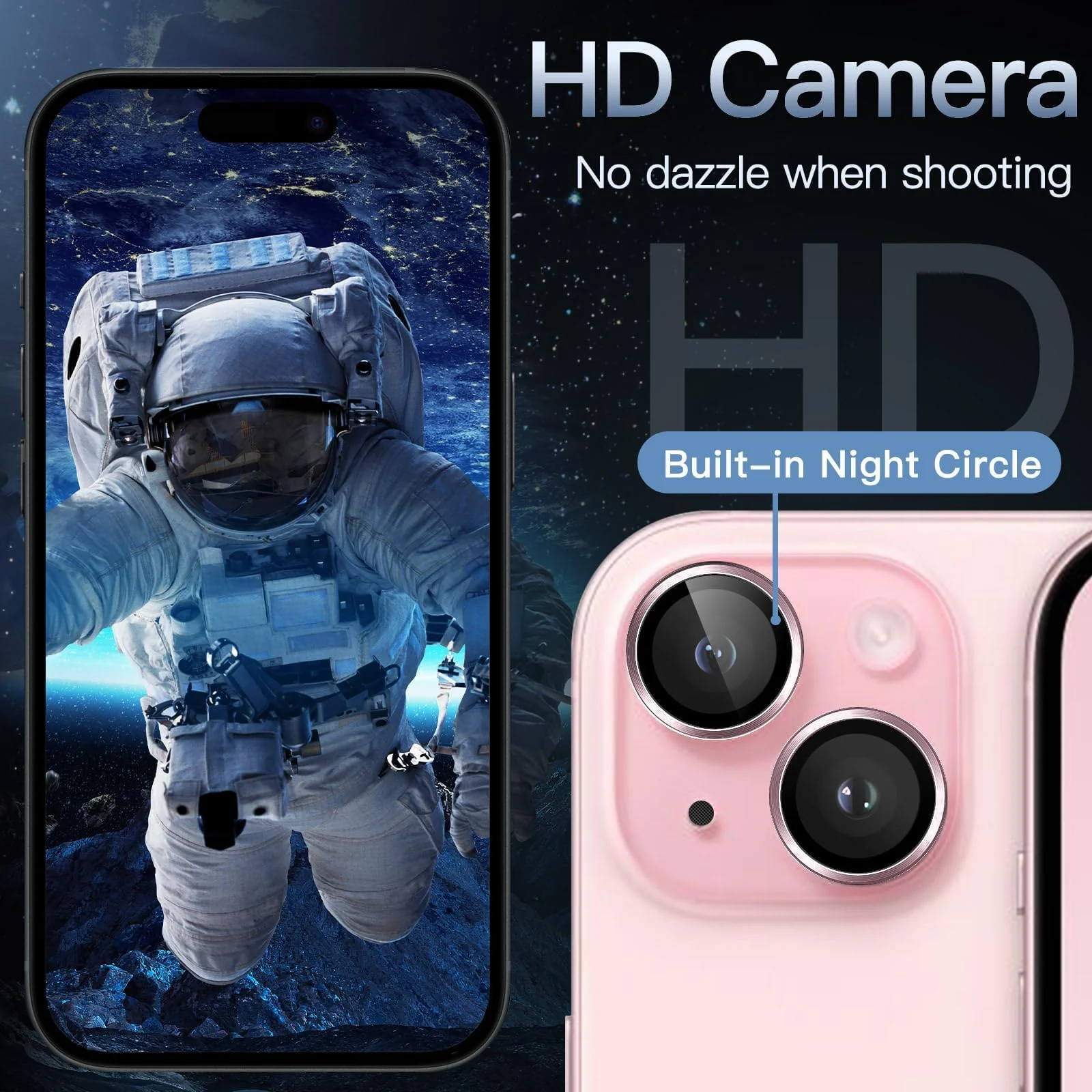 DL3 Mobilak Compatible with iPhone 15/15 Plus & iPhone 14/14 Plus Camera Lens Protector, Anti-Scratch HD Tempered Glass Lens Screen Protection Cover, Metal Individual Lens Ring - Pink