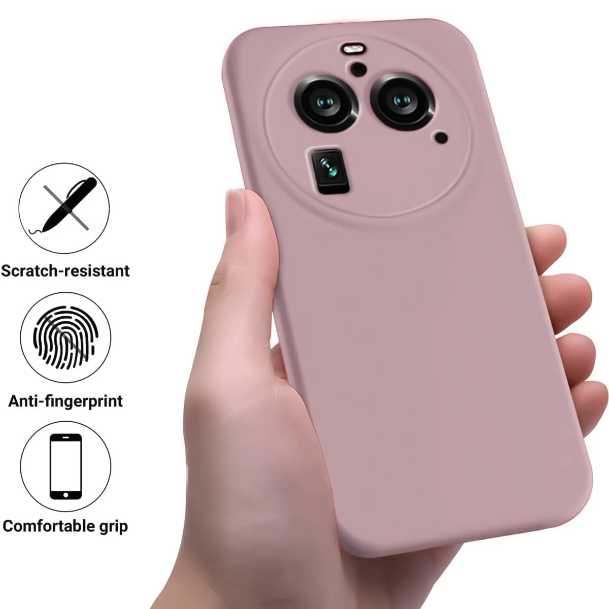 DL3 Mobilak Liquid Silicone Protective Case with Soft Microfiber Lining with Full Camera Protection for OPPO Find X6 Pro - Cashmere