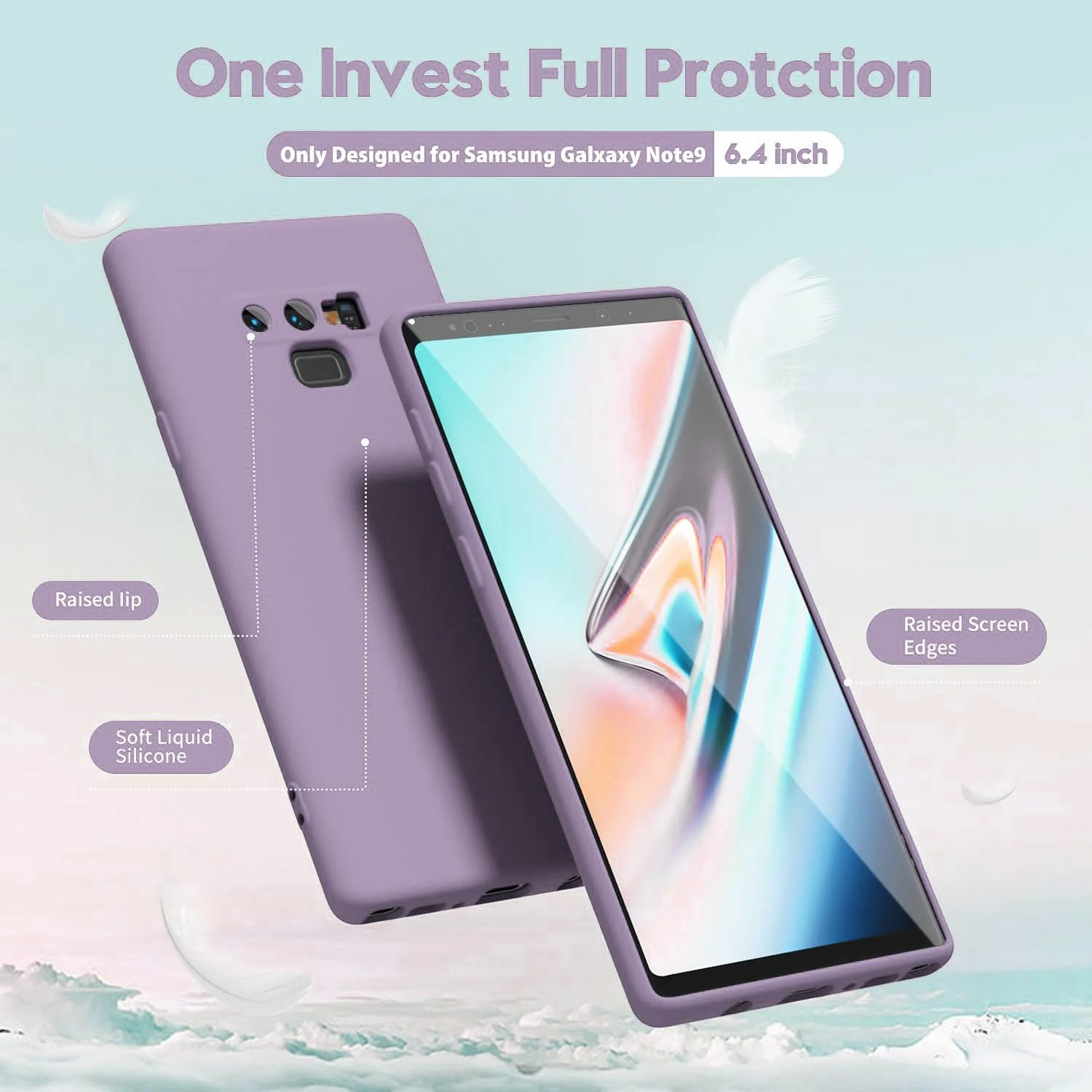 DL3 Mobilak Silicone Protective Case for Samsung Galaxy Note 9, Shock-absorbing protection, Scratch-resistant surface, Soft microfiber lining - Lavender