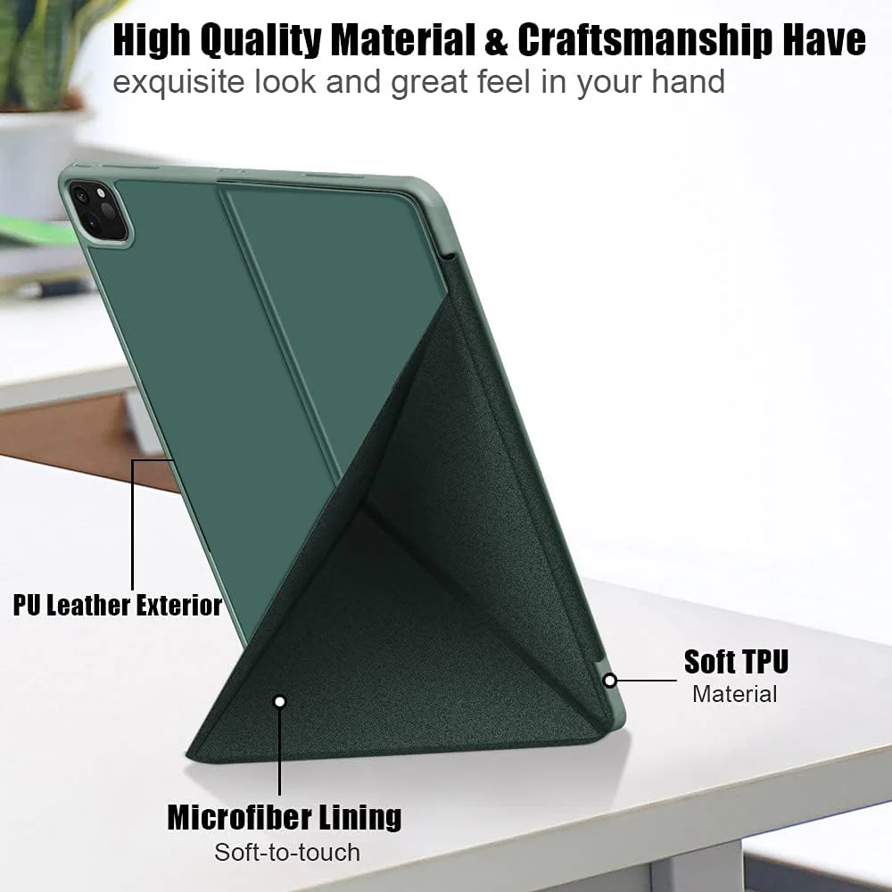 DL3 Mobilak Compatible with iPad Pro 12.9 Inch Case 2022/2021/2020(6th/5th/4th Gen) Case, Smart Stand, Pencil Holder, Shockproof Slim Lightweight Leather Cover, Modern Abstract Design - Green