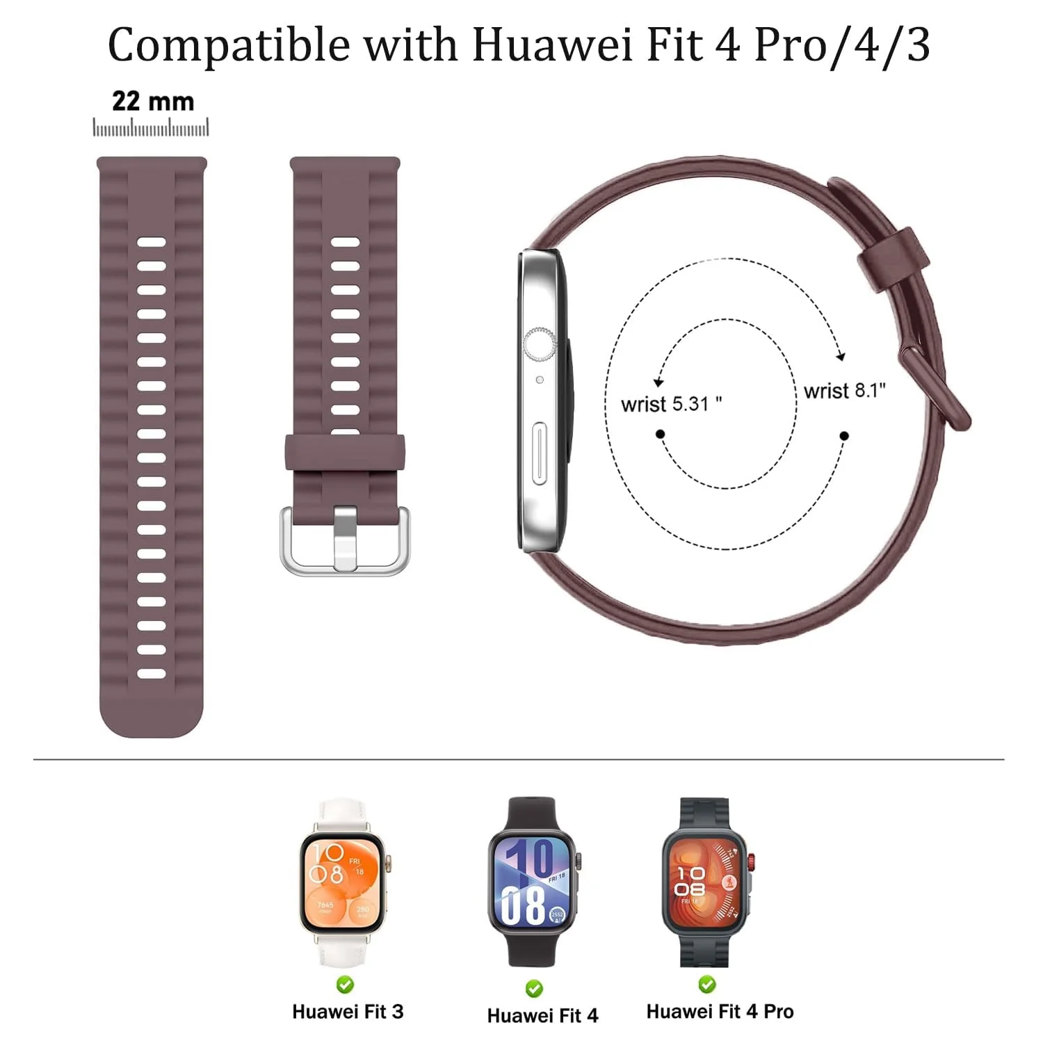 DL3 Mobilak Wavy Texture Sports Wristbands for Huawei Watch Fit 4/Fit 4 Pro/Fit 3 Strap, Breathable Silicone Wristband Strap Watch Strap Bracelet for Huawei Watch Fit 4 Pro/Fit4/3 - Smoke Purple