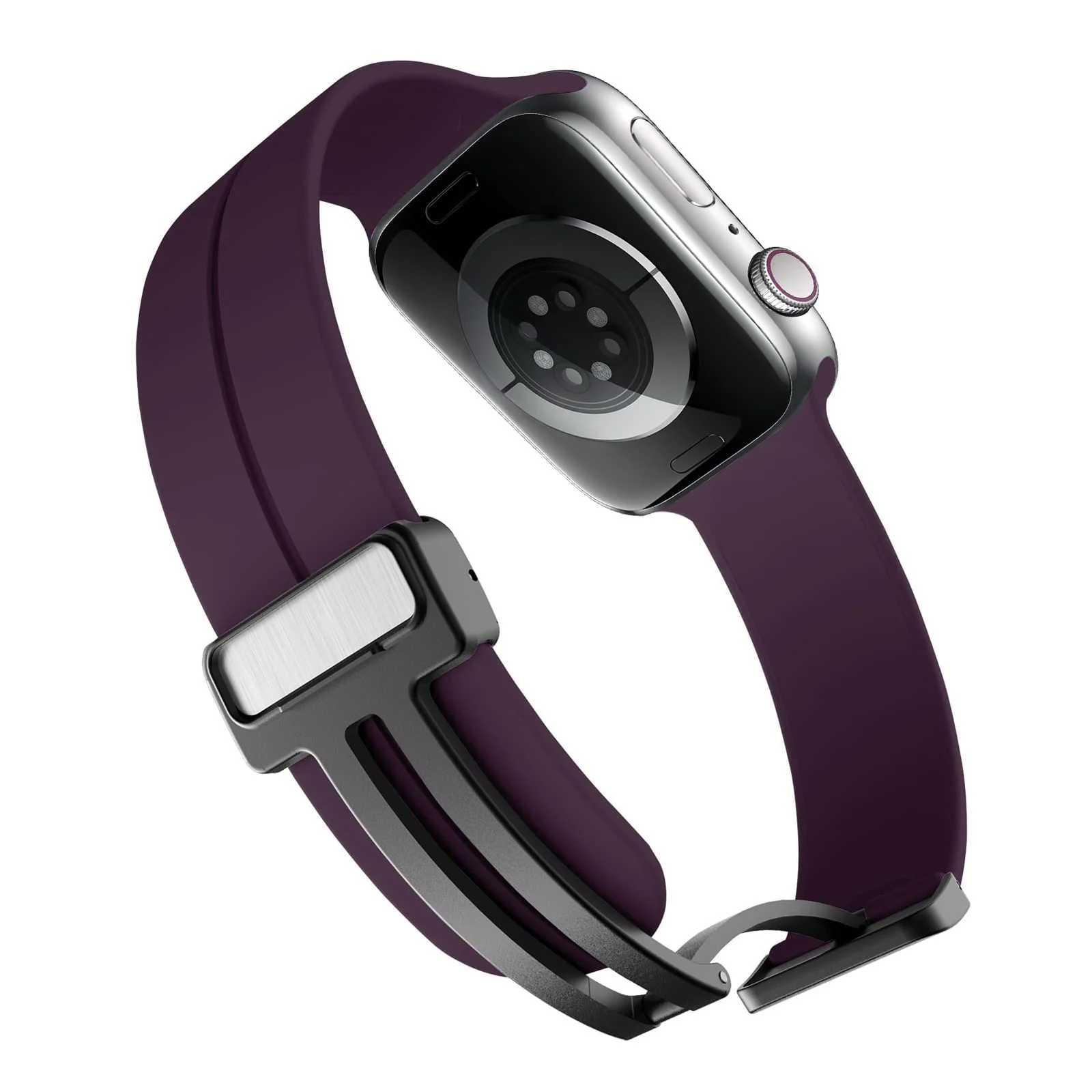 DL3 Mobilak Magnetic Bands for Apple Watch Ultra/Ultra 2 Band 49mm 45mm 44mm 42mm 41mm 40mm 38mm, Soft Sport Silicone Strap for iwatch Series 9/8/7/6/5/4 (Elderberry, 42mm/44mm/45mm/49mm), unisex-adult - Black