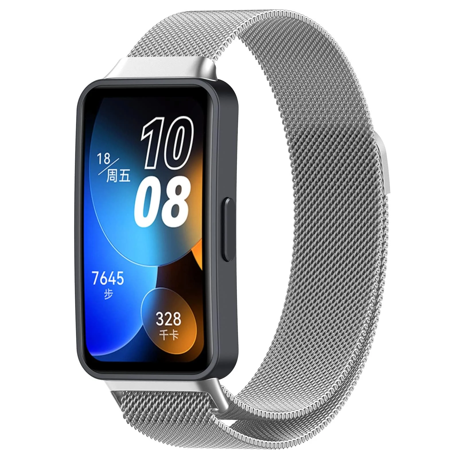 DL3 Mobilak Replacement Band for Huawei Band 8 Replacement Strap Magnetic Metal Stainless Steel Replacement Strap for Men and Women Huawei Band 8 - Silver