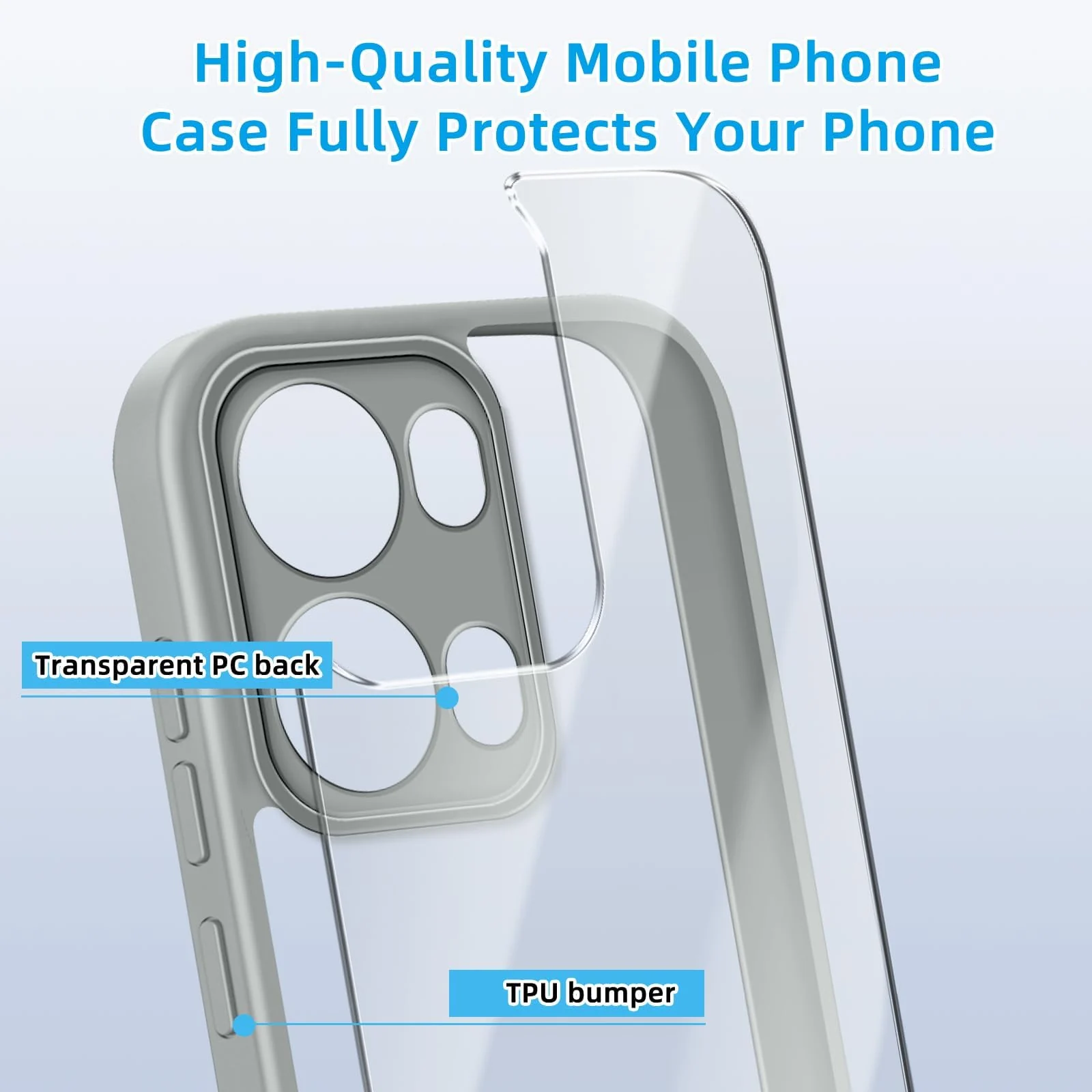 DL3 Mobilak Compatible with OPPO Reno 13 5G / OPPO Reno13 5G Case Transparent, Military-Grade Shockproof Anti-Yellowing, Slim Protective Phone Case Full Bumper Cover With Camera Protective - Gray