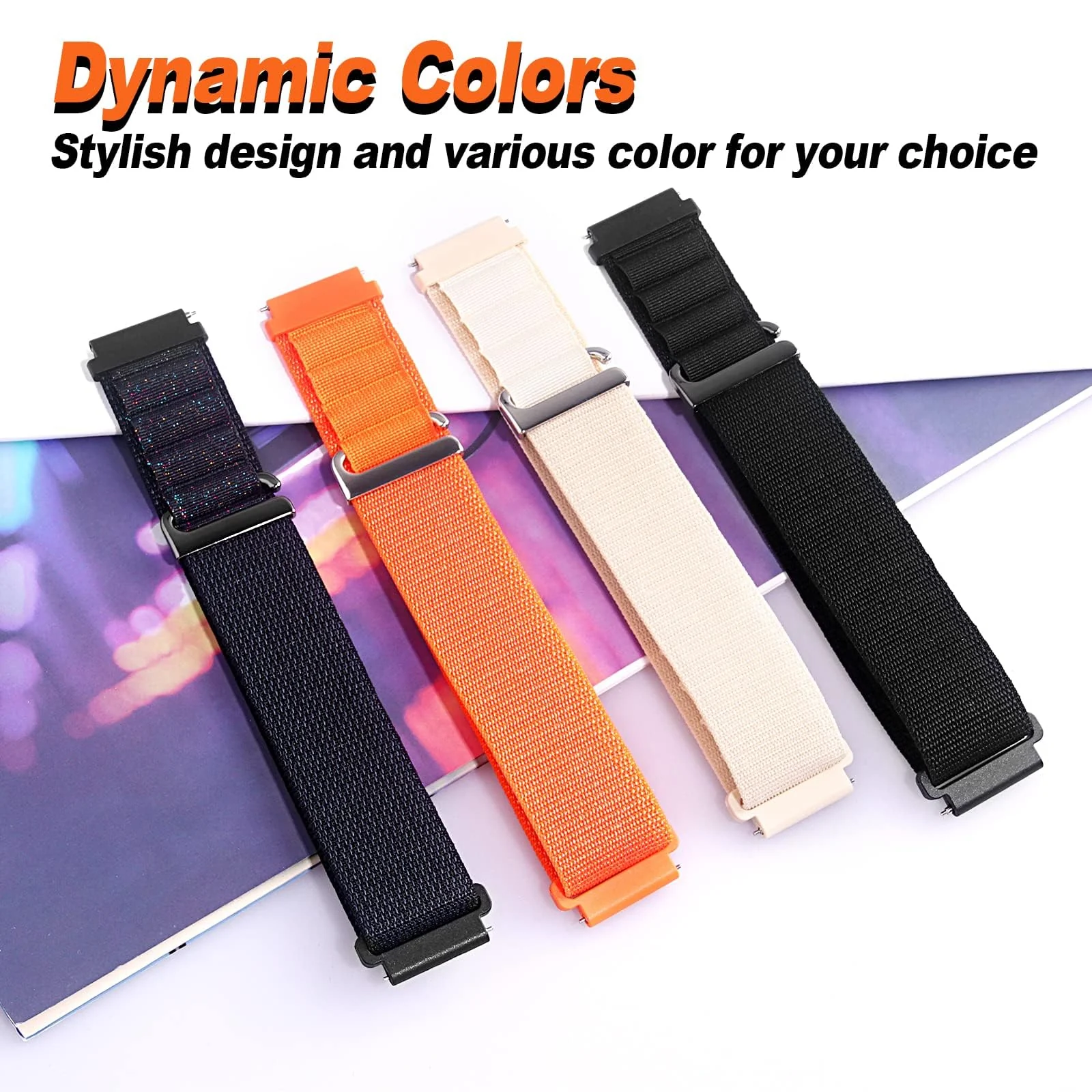 DL3 Mobilak Alpine Loop Bands Sport Nylon 20MM For Samsung Galaxy Watch 7 6 5 4 40mm 44mm/5 Pro 45mm/S2 classic/active 2 40mm 44mm/Amazfi GTS 2/2e/GTS 3/3 Pro/GTS 4/GTS 2 Mini/3 Mini/4 Mini/Bip 3 Pro - White Black