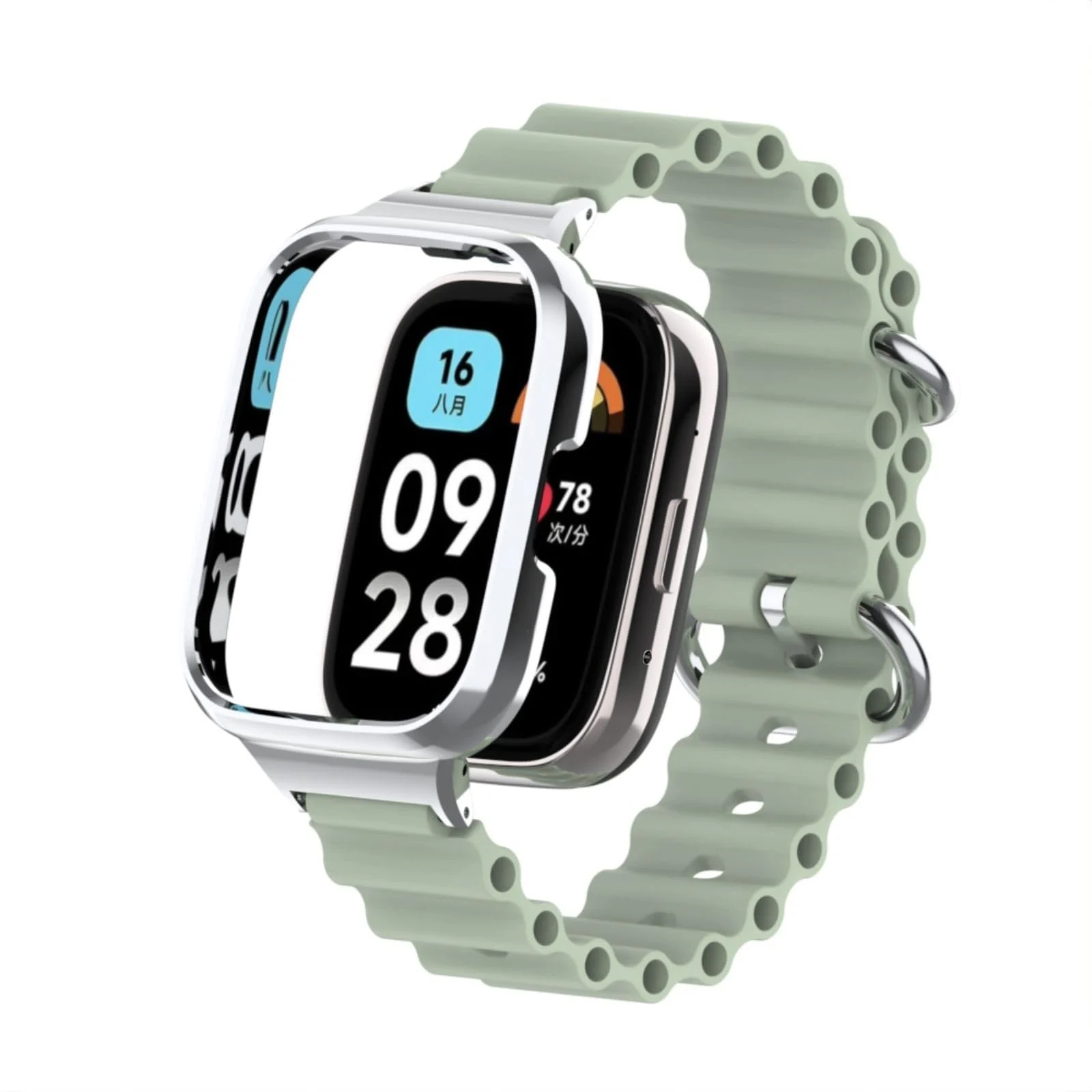 DL3 Mobilak Ocean Strap Compatible with Xiaomi Redmi Watch 3, Adjustable Silicone Strap with Metal Buckle, Band With Frame Metal Women Men Replacement Strap - Mint Green