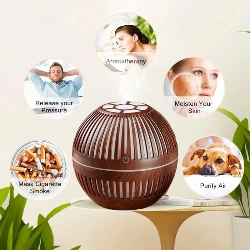 Mobigon Wood Cool Mist Ultrasonic Humidifier for Room Moisture, Aroma Diffuser for Home, 200ml Essential Oil Diffuser with 7 Colorful Night Light, Auto Shut-Off, Home, Office, car - F.Dark Brown