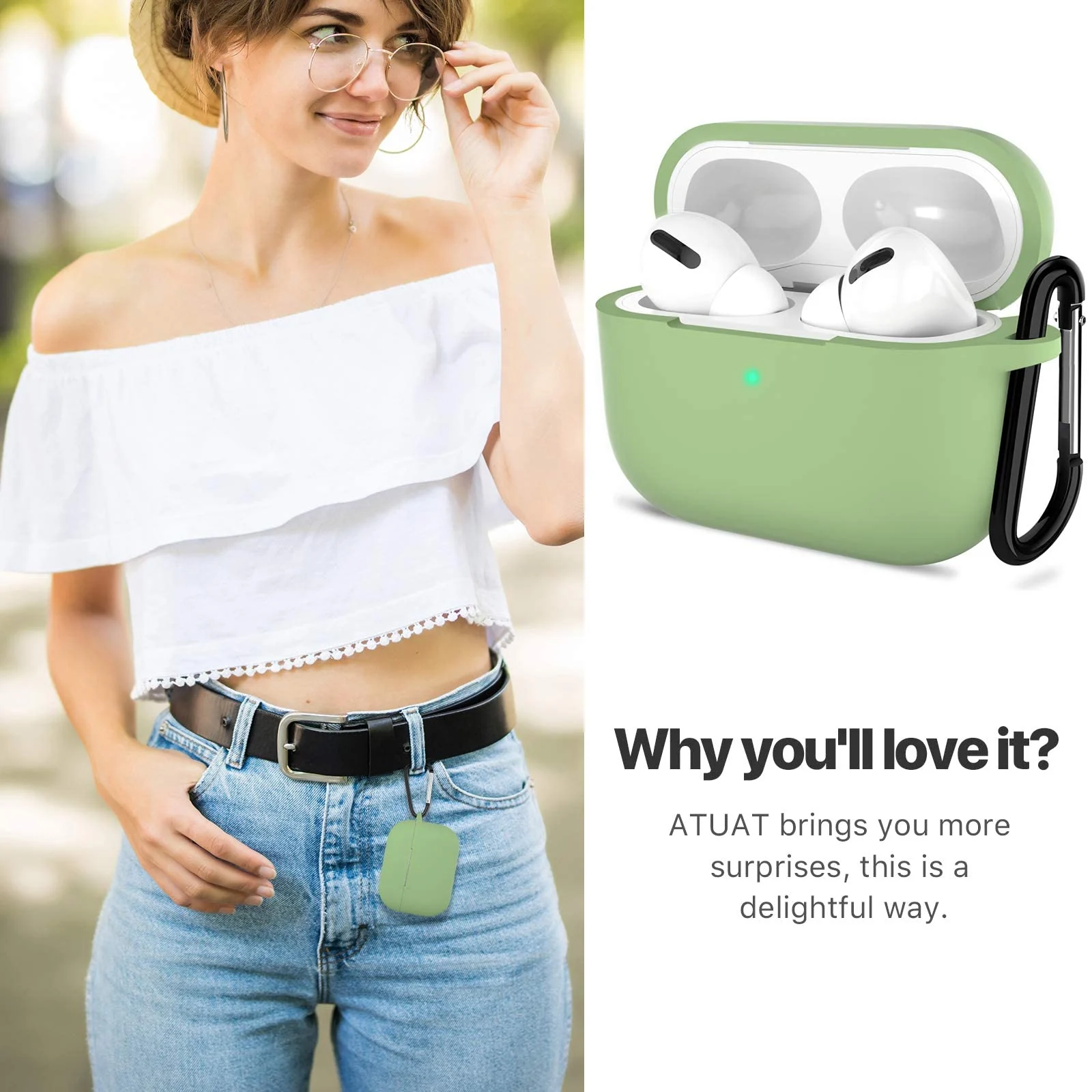 DL3 Mobilak Compatible with AirPods Pro 2nd Generation Case Cover, Protective Silicone Skin with Keychain for Women Men for Apple AirPods Pro Gen 2 (2022), Front LED Visible - Mint Green