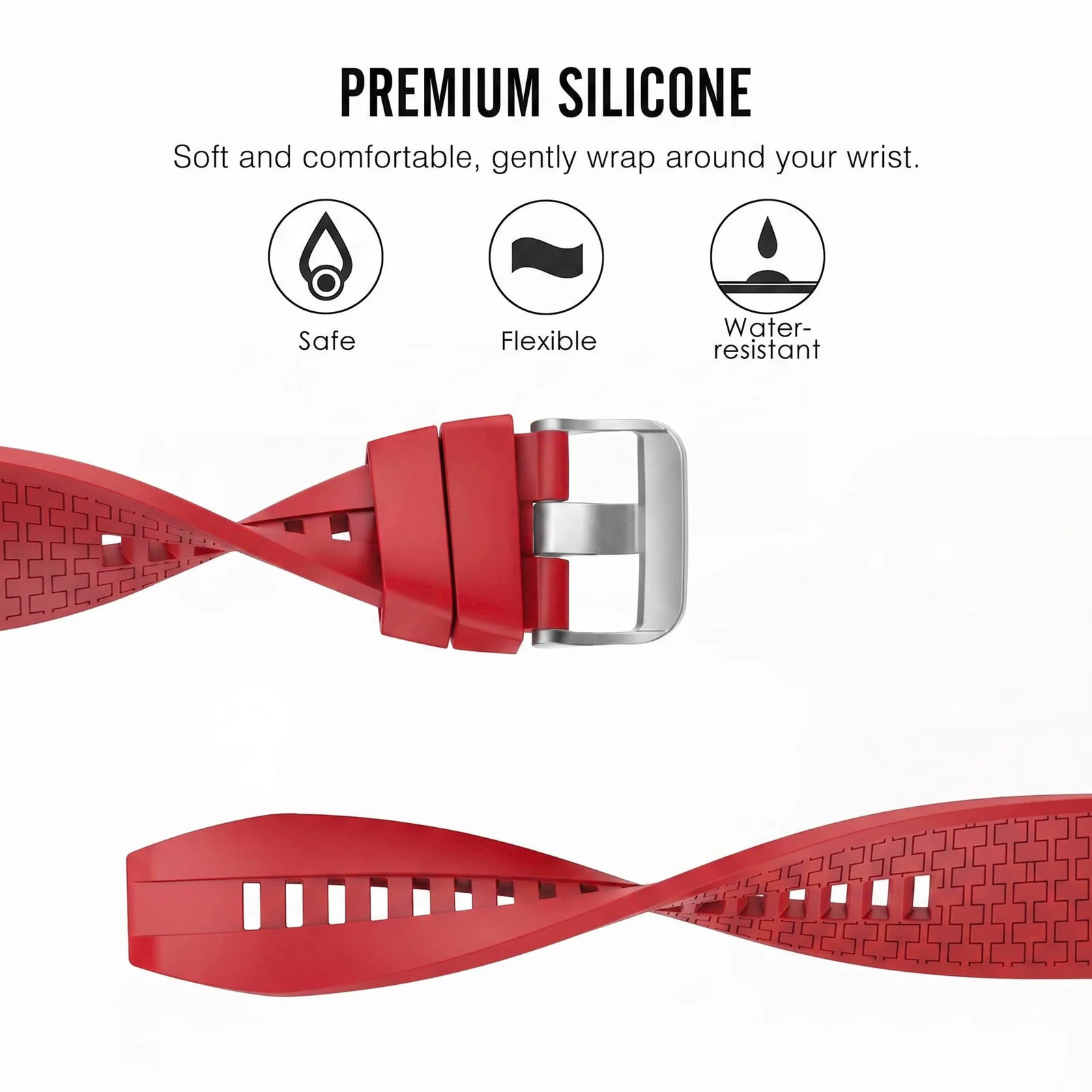 MOBIGON Soft TPU Silicone Sport Strap for Huawei Watch Fit 3 / 4 / 4 Pro / 5 / 5 Pro, Red