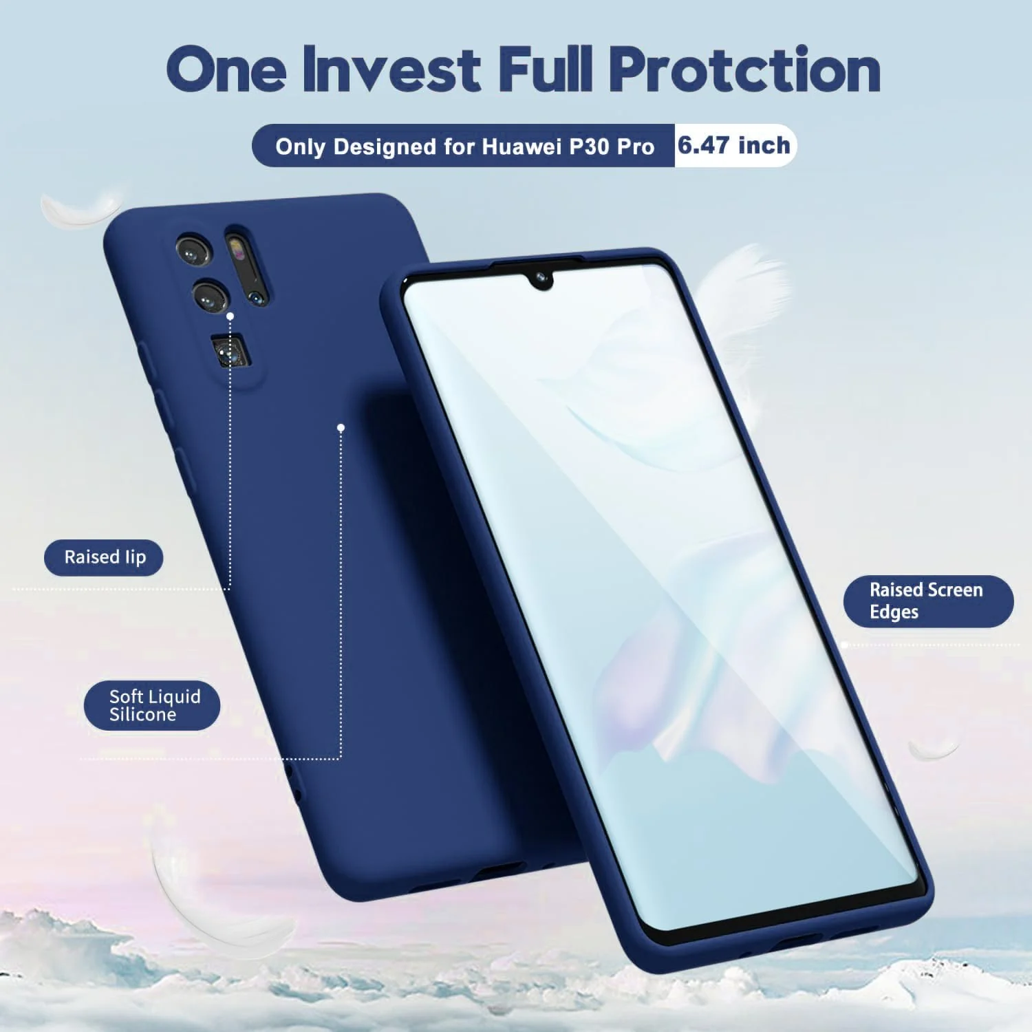 DL3 Mobilak Silicone Protective Case for Huawei P30 Pro, Shock-absorbing protection, Scratch-resistant surface, Soft microfiber lining - Blue