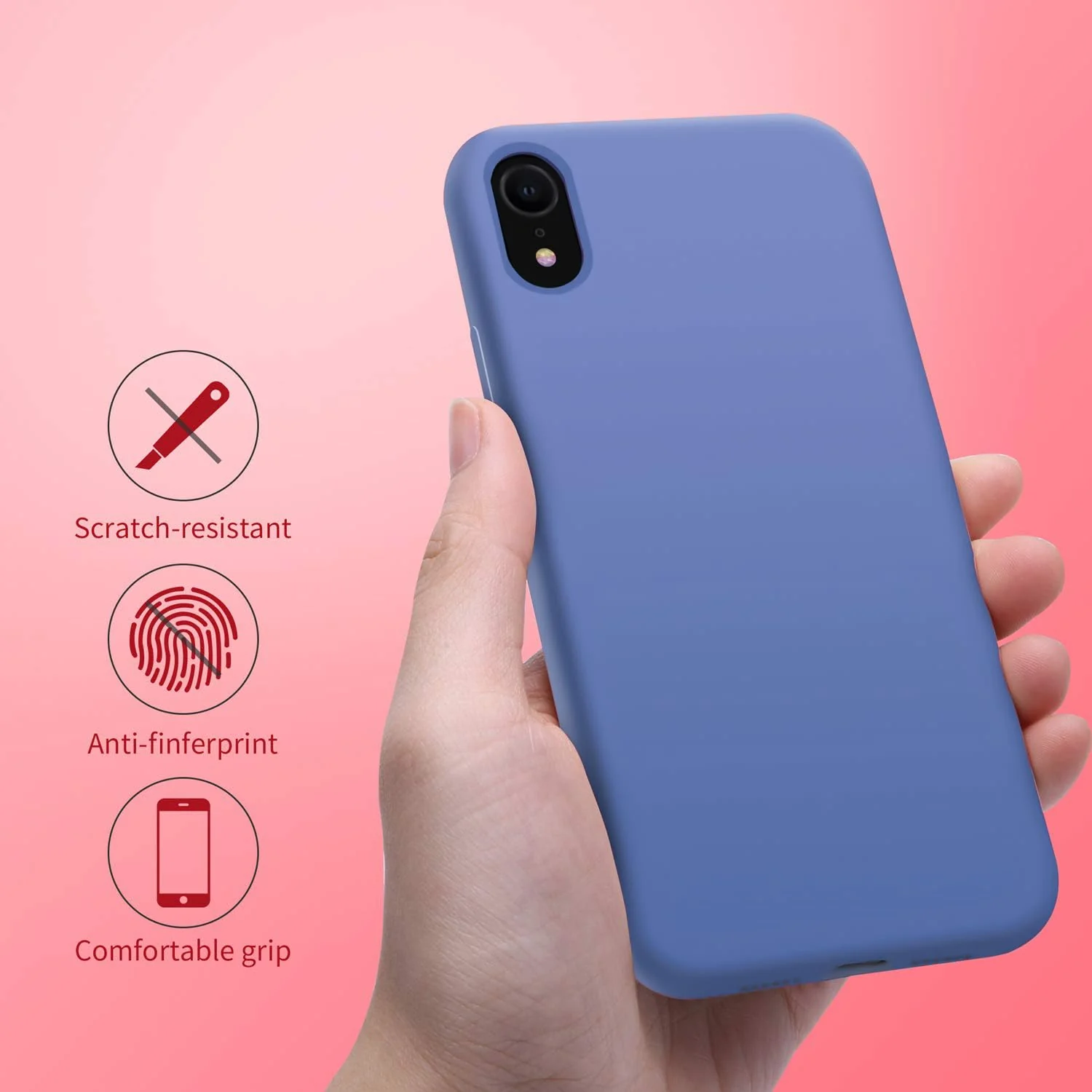 DL3 Mobilak Liquid Silicone Protective Case for iPhone XR with Camera Protection and Microfiber Lining - Lavender Blue