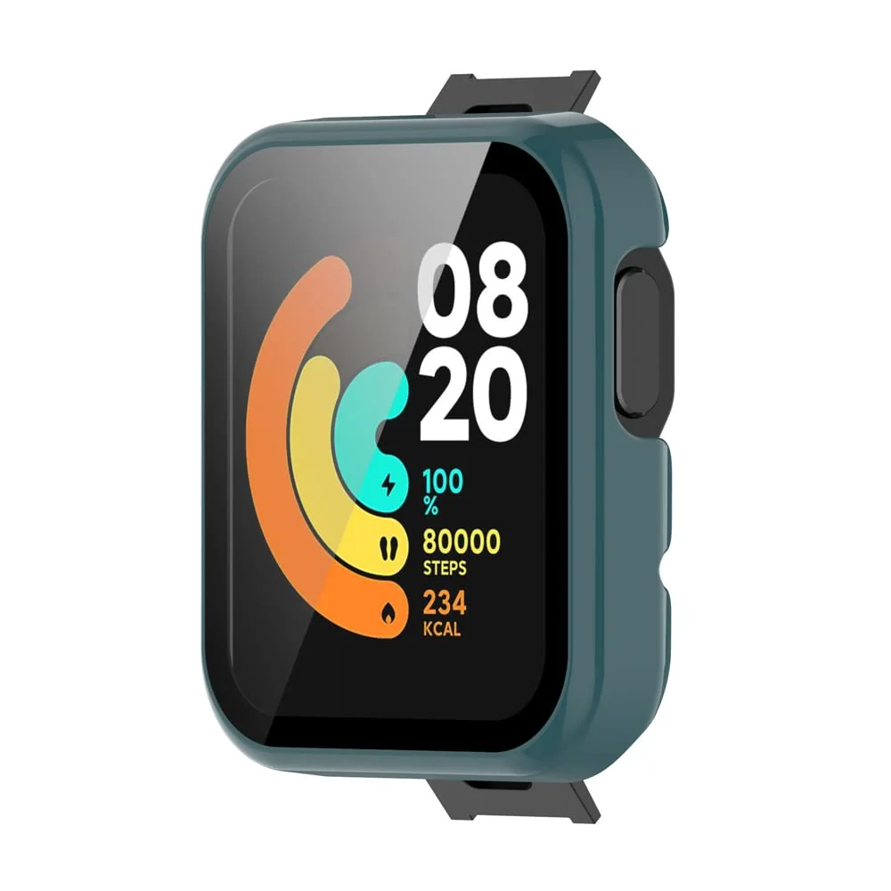 DL3 Mobilak Protective Case Compatible with Xiaomi Mi Watch Lite, 9H Hardness PC Cover Bumper Full Slim Protective Case with Tempered Glass For Redmi Watch Lite - Green