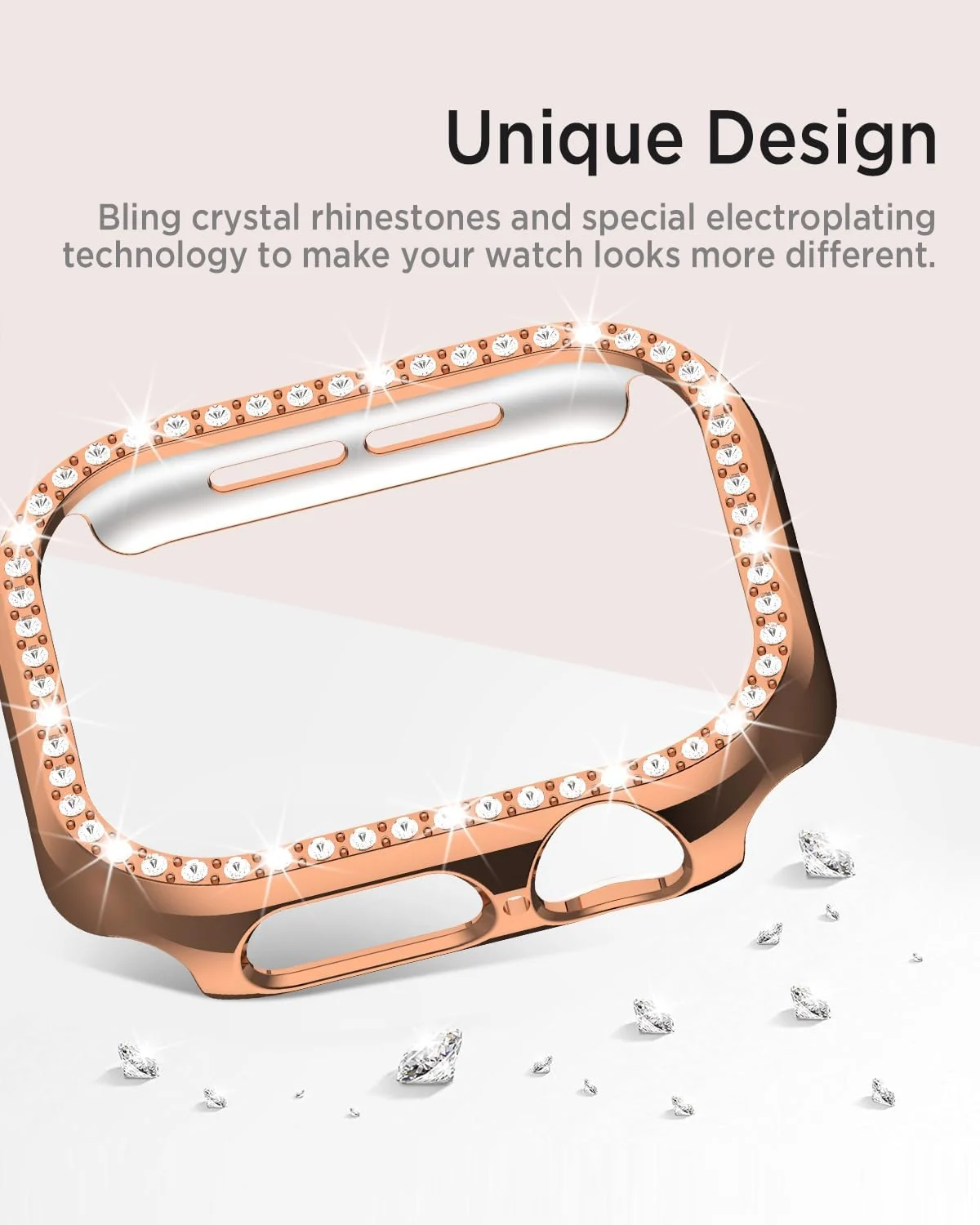 DL3 Mobilak Bling Case Without screen protector for Apple Watch Series 10 42mm, Hard PC Frame Case, Crystal Diamonds Bumper Cover for Women Girls, Slim Protective Cover for iWatch 10 42mm - Rose Gold