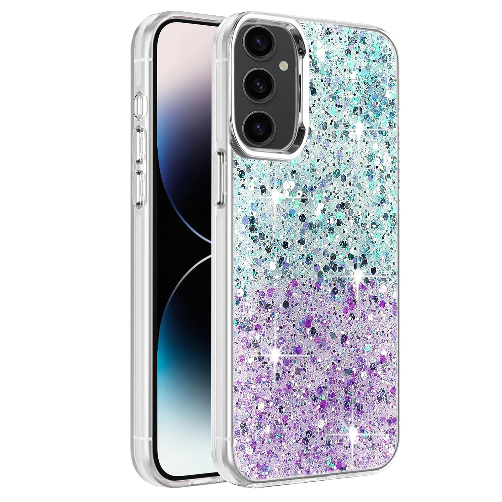 DL3 Mobilak Glitter Protective Case for Samsung Galaxy S25 FE, Supports wireless charging, Camera protection, Shock-absorbing protection - Green Purple