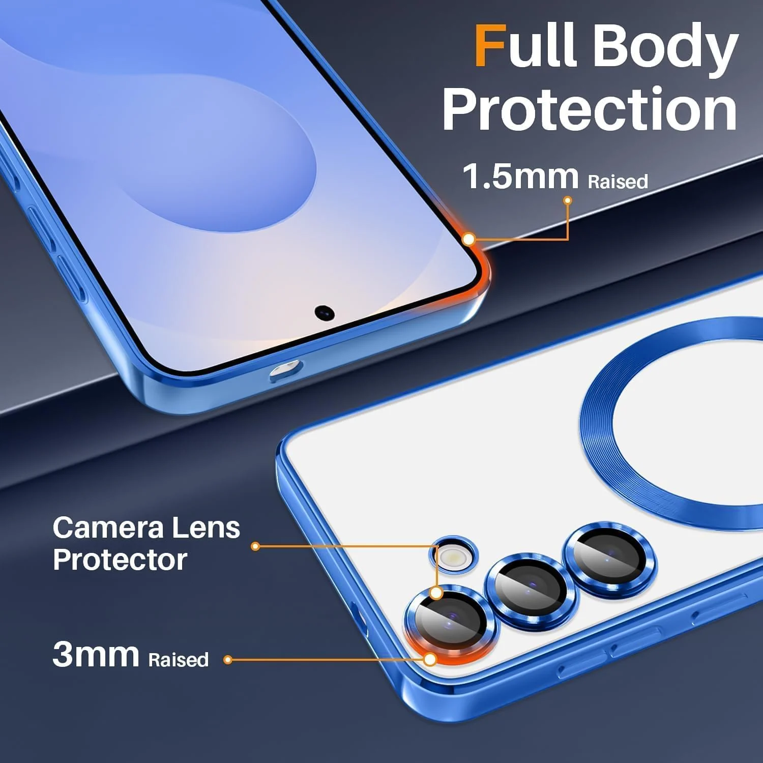 DL3 Mobilak For Samsung Galaxy A24 Magnetic Case, Compatible with MagSafe, Built-in Camera Lens Protector, Luxury Plating Soft TPU Clear Shockproof Slim Thin Cover - Blue
