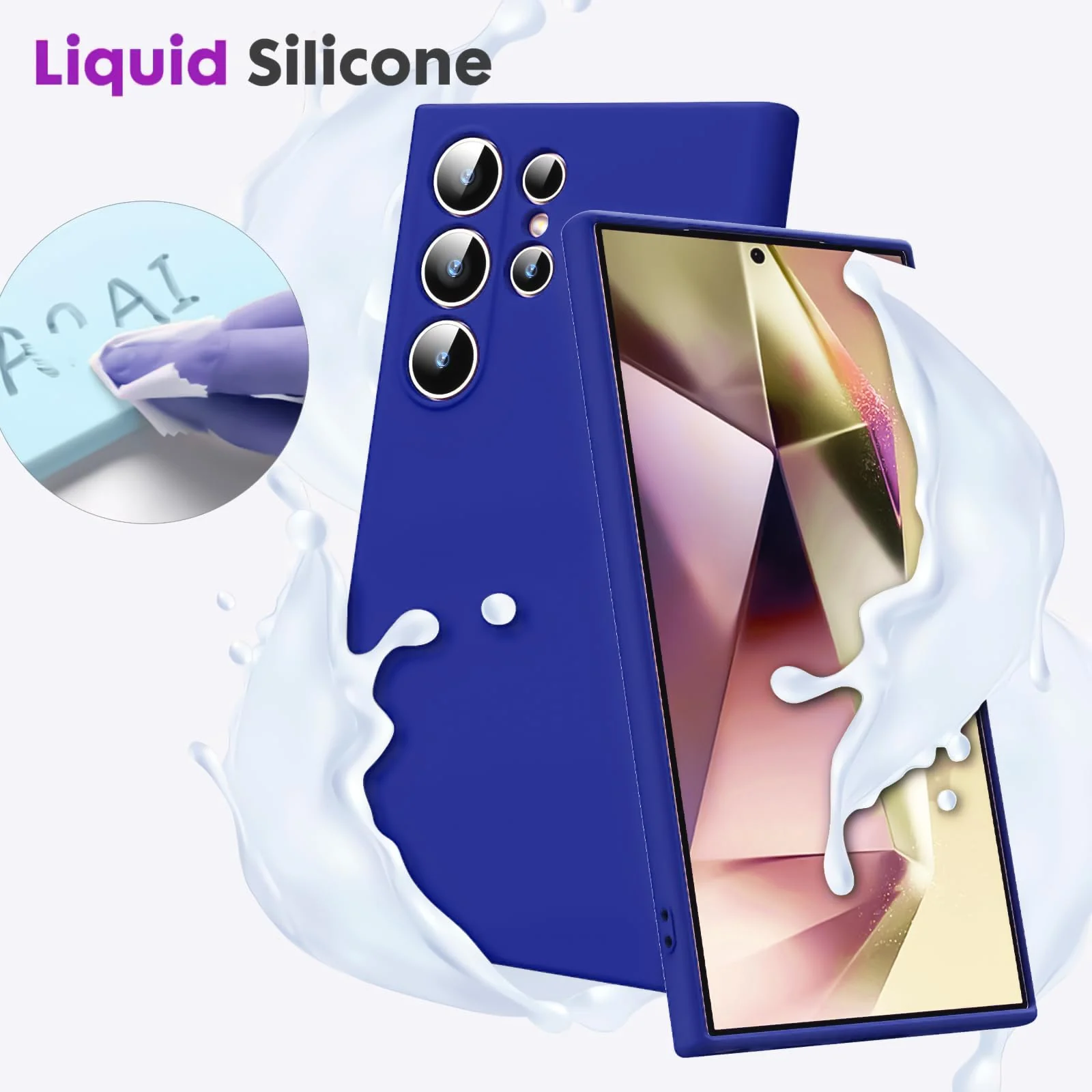 DL3 Mobilak Liquid Silicone Protective Case with Soft Microfiber Lining with Full Camera Protection for Samsung Galaxy S23 Ultra - Pepsi
