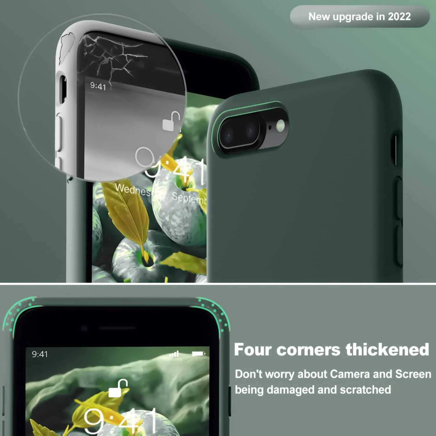 DL3 Mobilak Compatible with iPhone 7 Plus/iPhone 8 Plus Case, Liquid Silicone Case, Full Body Protective Cover, Shockproof, Slim Phone Case, Anti-Scratch Soft Microfiber Lining - Green
