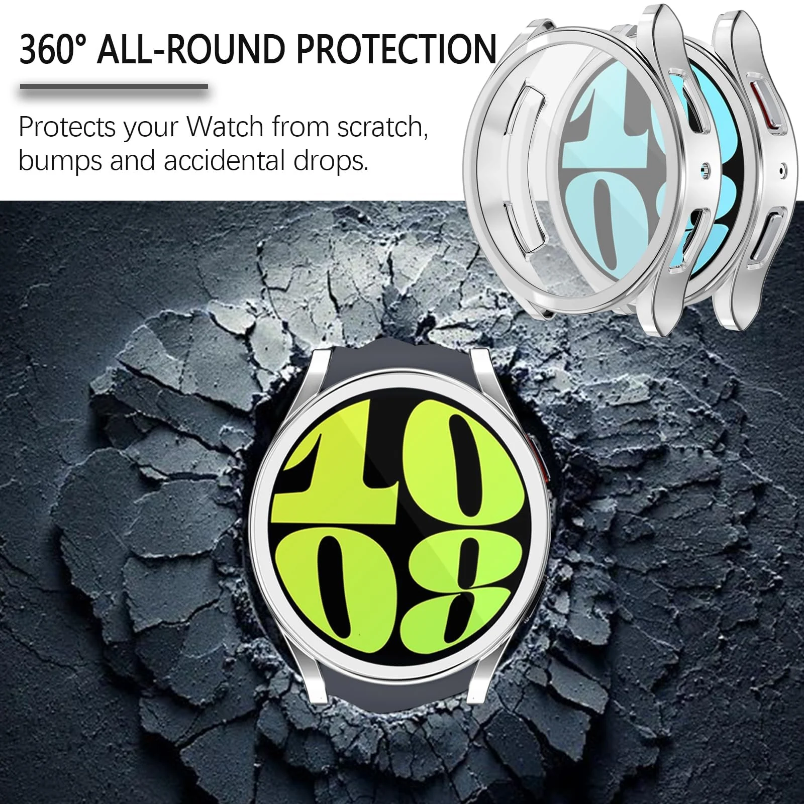 DL3 Mobilak Screen Protector Case for Samsung Galaxy Watch 6 44mm, Flexible TPU Cover Shockproof Protective Case Plated Bumper Shell Galaxy Watch 6 44mm - Silver