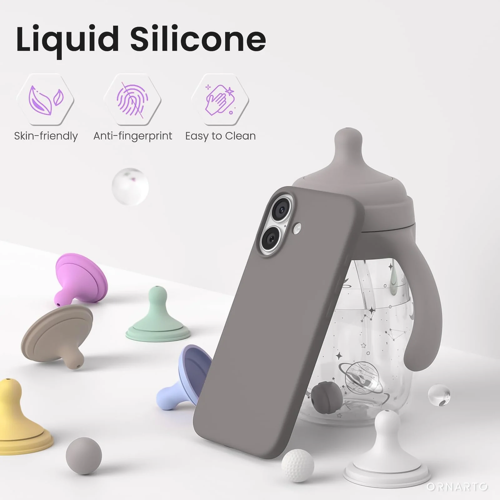 DL3 Mobilak Liquid Silicone Protective Case for iPhone 17 6.3-Inch with Microfiber Lining and Shockproof Design - Gray 2