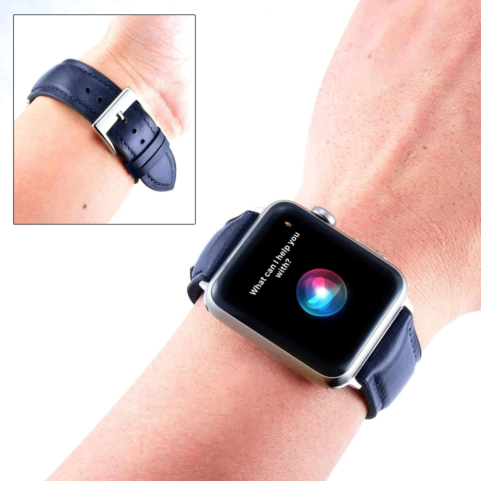 DL3 Mobilak Compatible with Apple Watch Band 49mm 46mm 45mm 44mm 42mm Leather Band Replacement Strap, Soft Leather Bracelet for iWatch Series 11 10 9 8 7 6 5 4 SE SE2 Ultra 3 2 1 - B.Blue