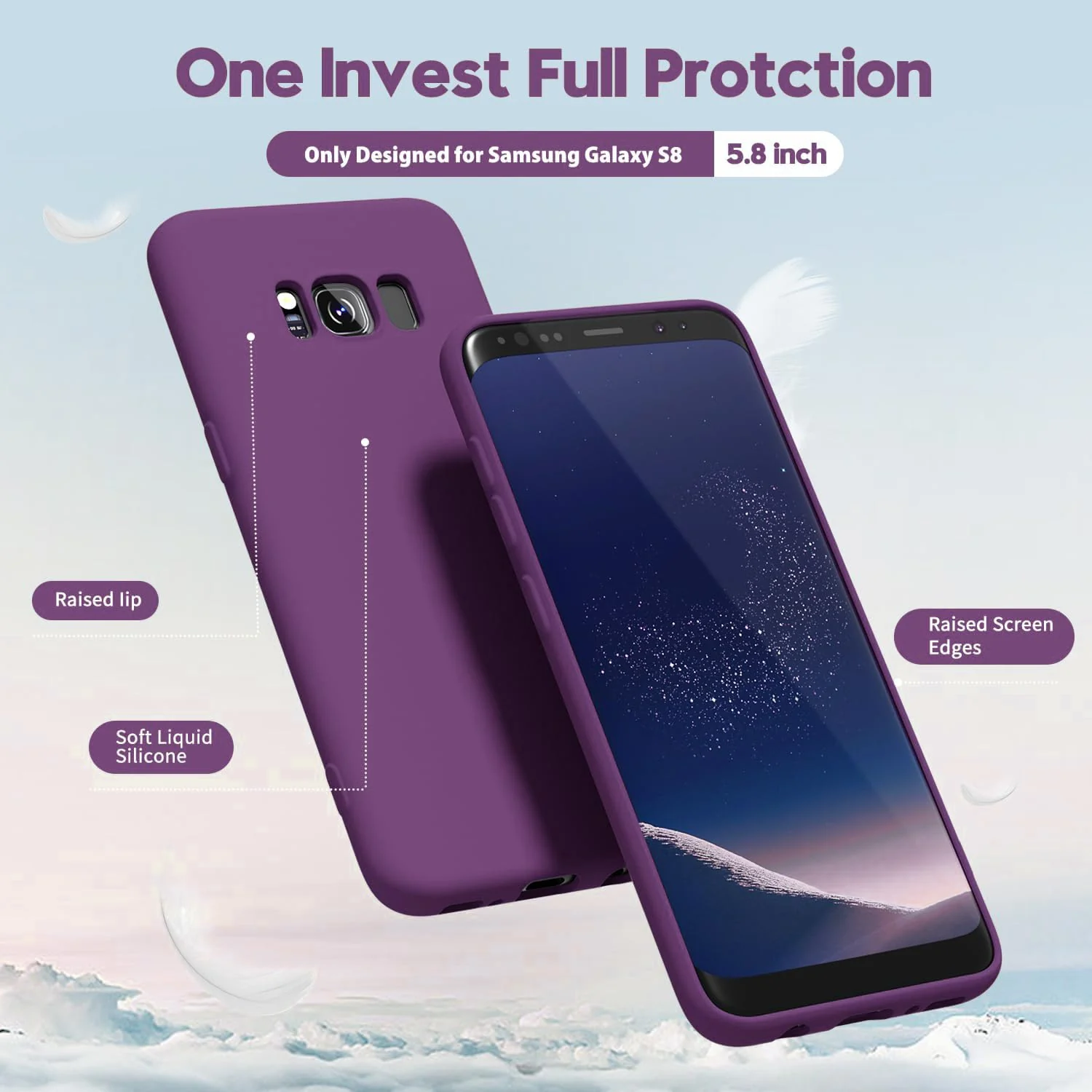 DL3 Mobilak Liquid Silicone Protective Case with Soft Microfiber Lining with Full Camera Protection for Samsung Galaxy S8+ Plus - Violet