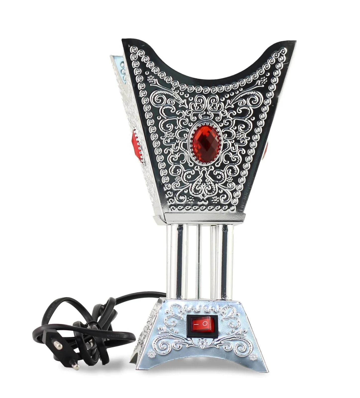 Mobigon Arabian Electric Incense Burners metal Vintage Arabic Burner, Middle Eastern Incense Holder- Electric Incense Burner Bakhoor Suitable For Arabian Oud, Home, Hotel Decor - B. silver