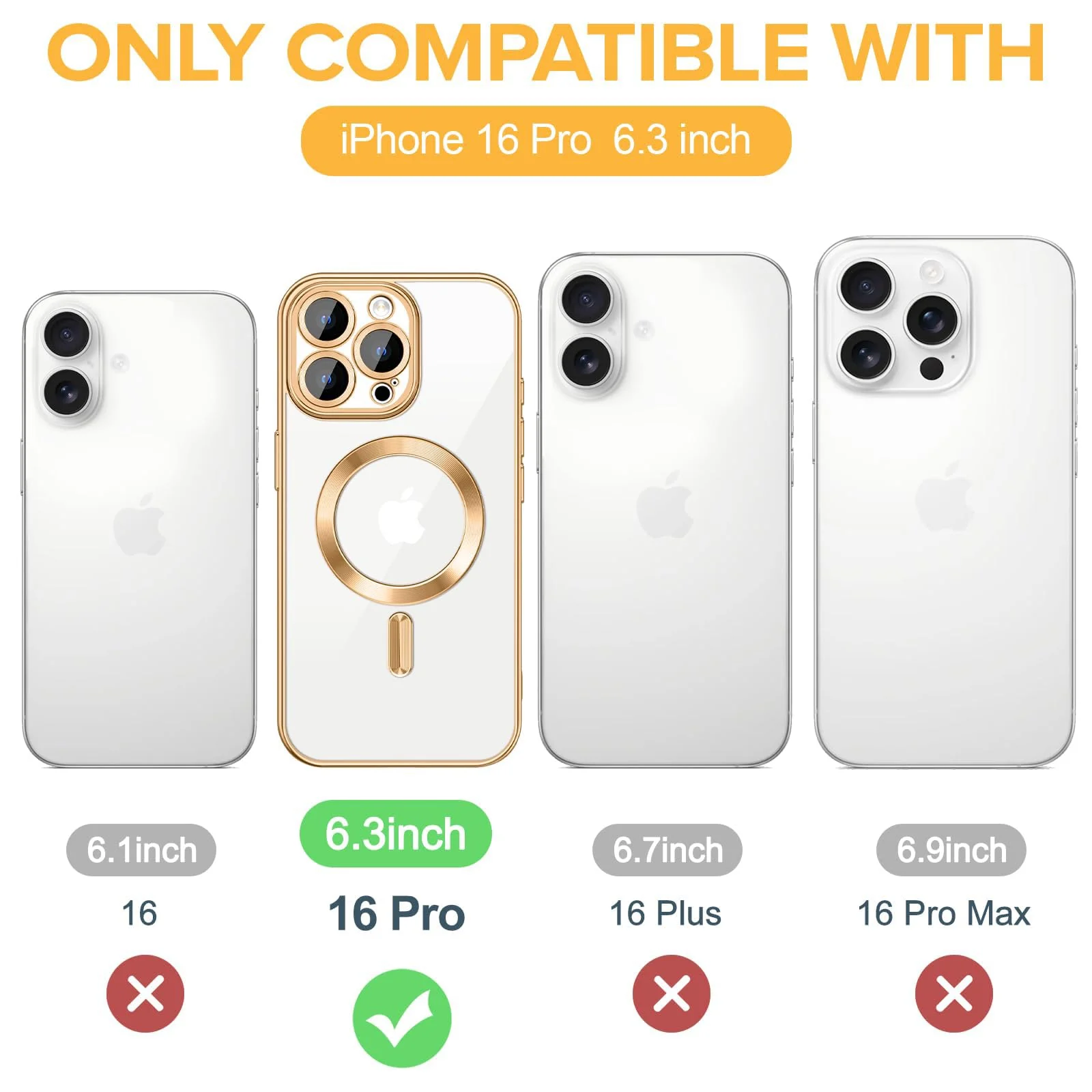 DL3 Mobilak Plated-Edge Protective Case for iPhone 16 Pro 6.3-Inch, Compatible with MagSafe accessories, Supports wireless charging, Shock-absorbing protection - Gold