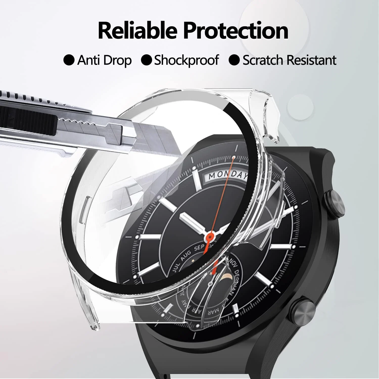 DL3 Mobilak Case with Screen Protector for Xiaomi Watch S1, Bumper Full Coverage Hard PC Overall Protective Cover, Built-in Tempered Glass Film High Sensitivity For Xiaomi Watch S1 - Clear