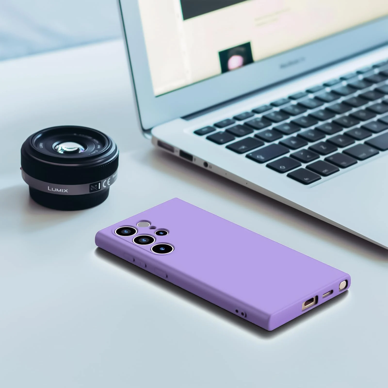 DL3 Mobilak Liquid Silicone Protective Case with Soft Microfiber Lining with Full Camera Protection for Samsung Galaxy S23 Ultra - Light Purple
