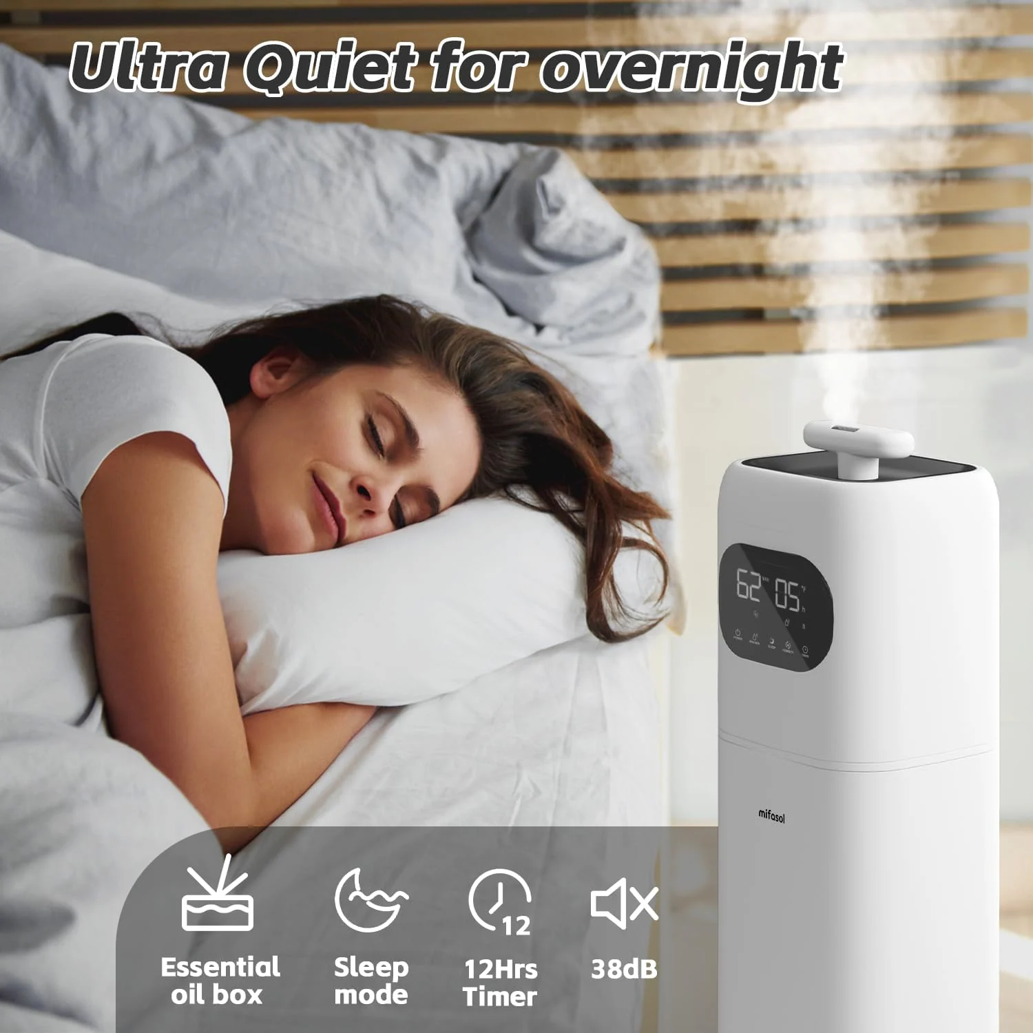 Mobigon Humidifiers for Bedroom Large Room - 8L Air Humidifier Large Room with Essential Oil Diffuser, Top Fill Cool Mist Humidifier for Home Bedroom Baby Nursery Whole House Office Plant - White