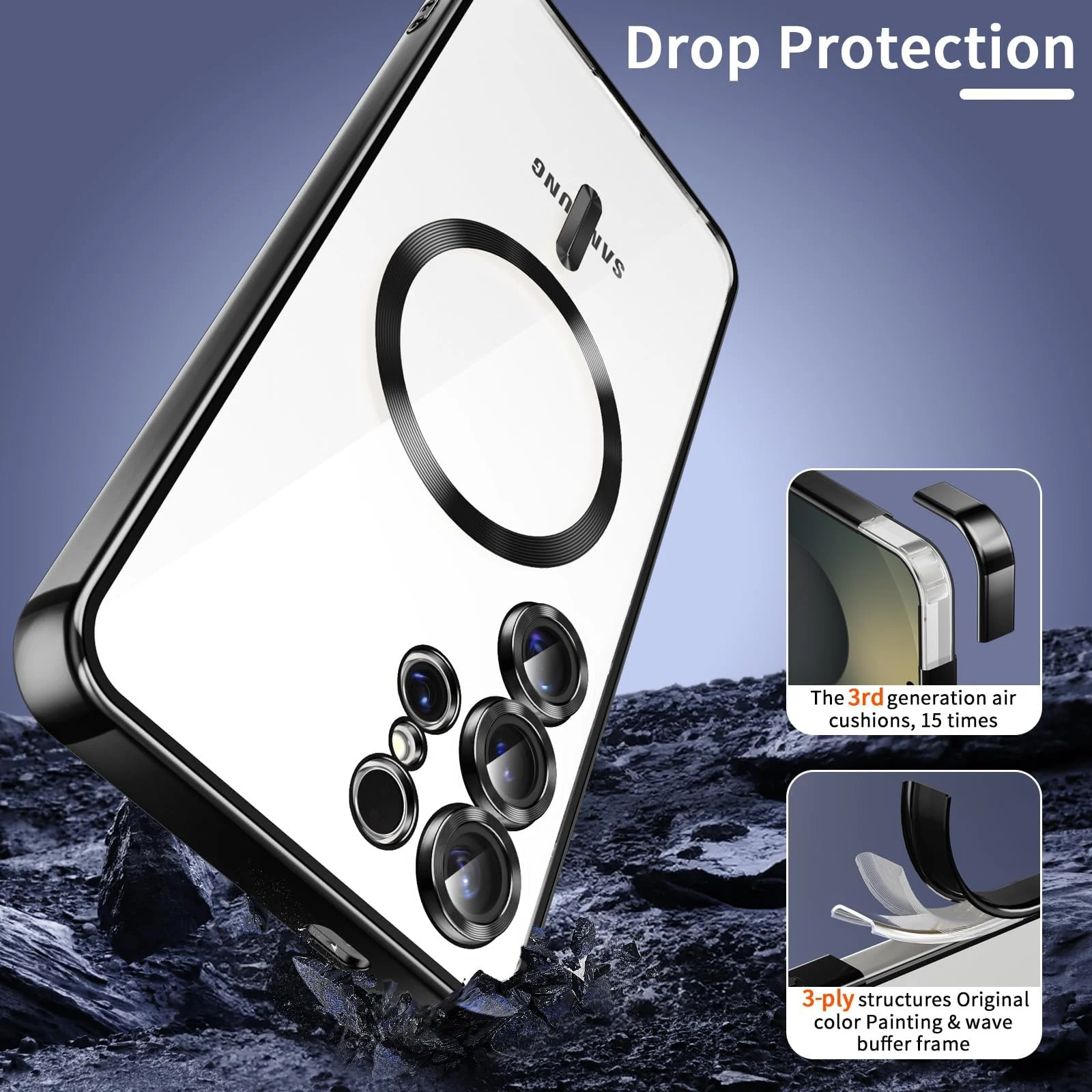 DL3 Mobilak Clear MagSafe-Compatible TPU Case and Camera Lens Protector for Samsung Galaxy S25 Ultra - Blue