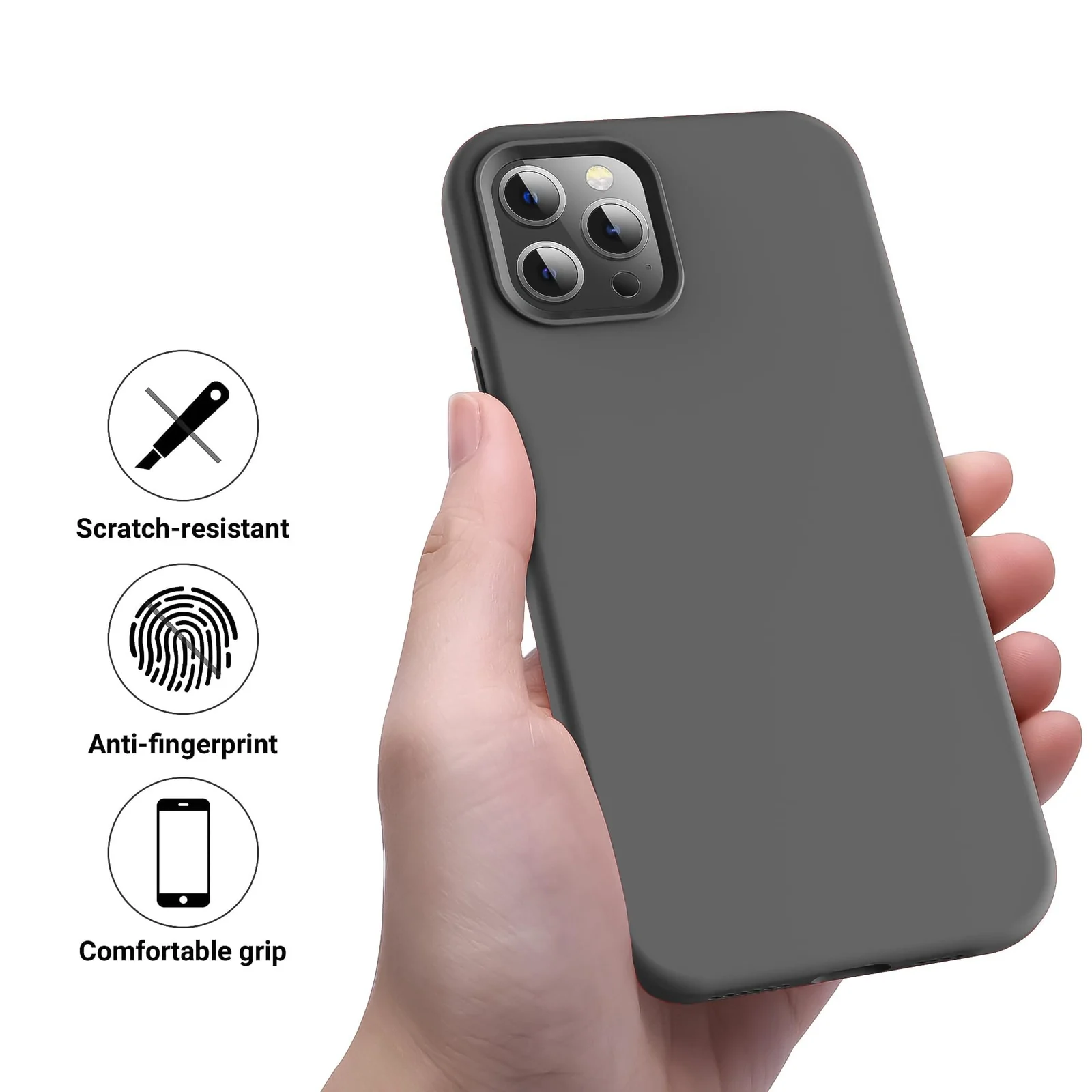 DL3 Mobilak Liquid Silicone Case for iPhone 12 Pro Max (6.7 Inch), Shock-absorbing protection, Scratch-resistant surface, Soft microfiber lining - Dark Gray 2