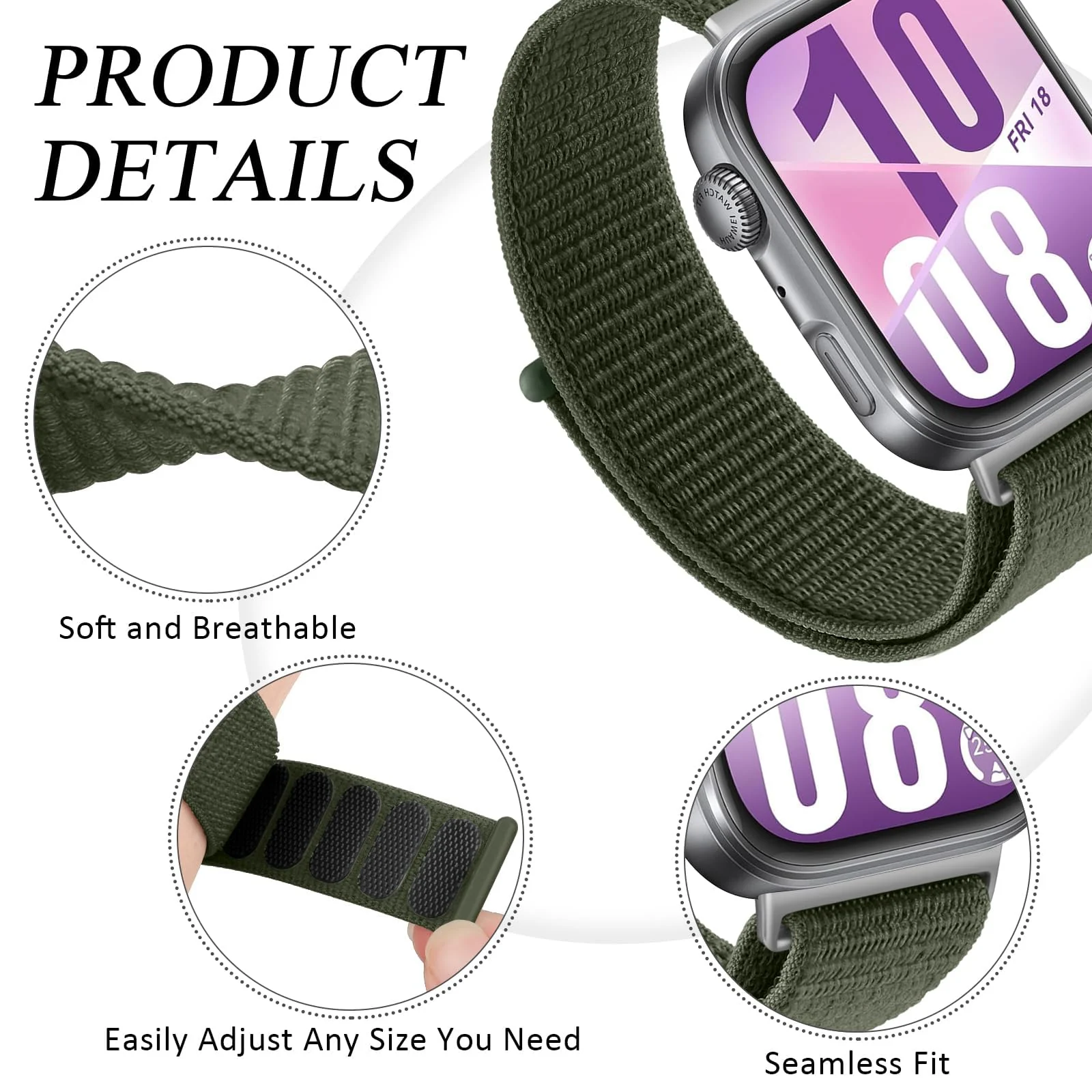 DL3 MOBILAK Nylon Strap for Huawei Watch Fit 5 / Fit 5 Pro / Fit4 / 4 Pro/Fit 3 Band, Men and Women Breathable Elastic Bracelet, Adjustable Straps Replacement Band Sport Watchband - Green