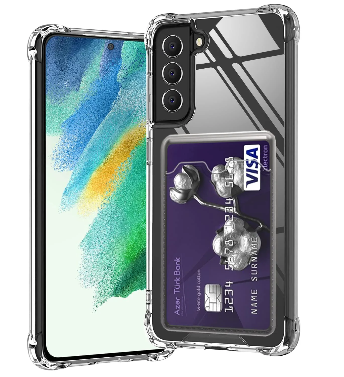 DL3 Mobilak Clear TPU Wallet Case with Card Slot and Camera Protection for Samsung Galaxy S21 FE 5G - Transparent