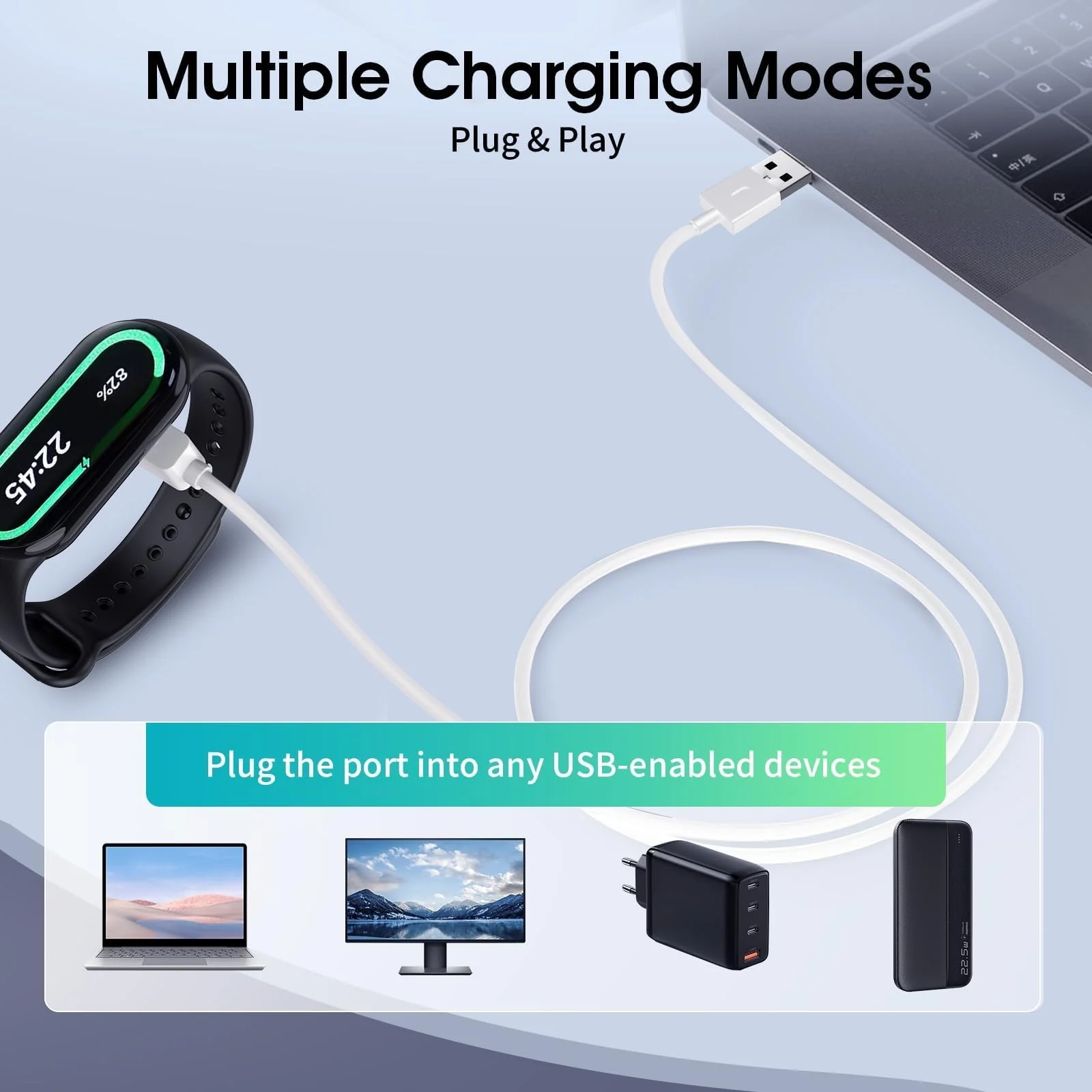 DL3 MOBILAK Charger For Xiaomi Redmi Watch 5/5 Active/5 Lite/4/3 Active/3 Lite, Redmi Band 2/3, 1m Portable Charging Cable For Xiaomi Smart Band 10/9/9 Pro/9 Active/Mi Band8/8 Pro/8 Active - White